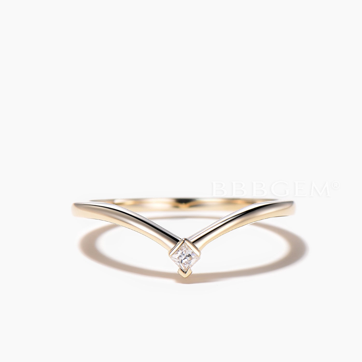 Princess Cut Moissanite Solitaire Wedding Ring - 14K Yellow Gold Curved Band for Women | Elegant Engagement & Bridal Jewelry Gift for Her