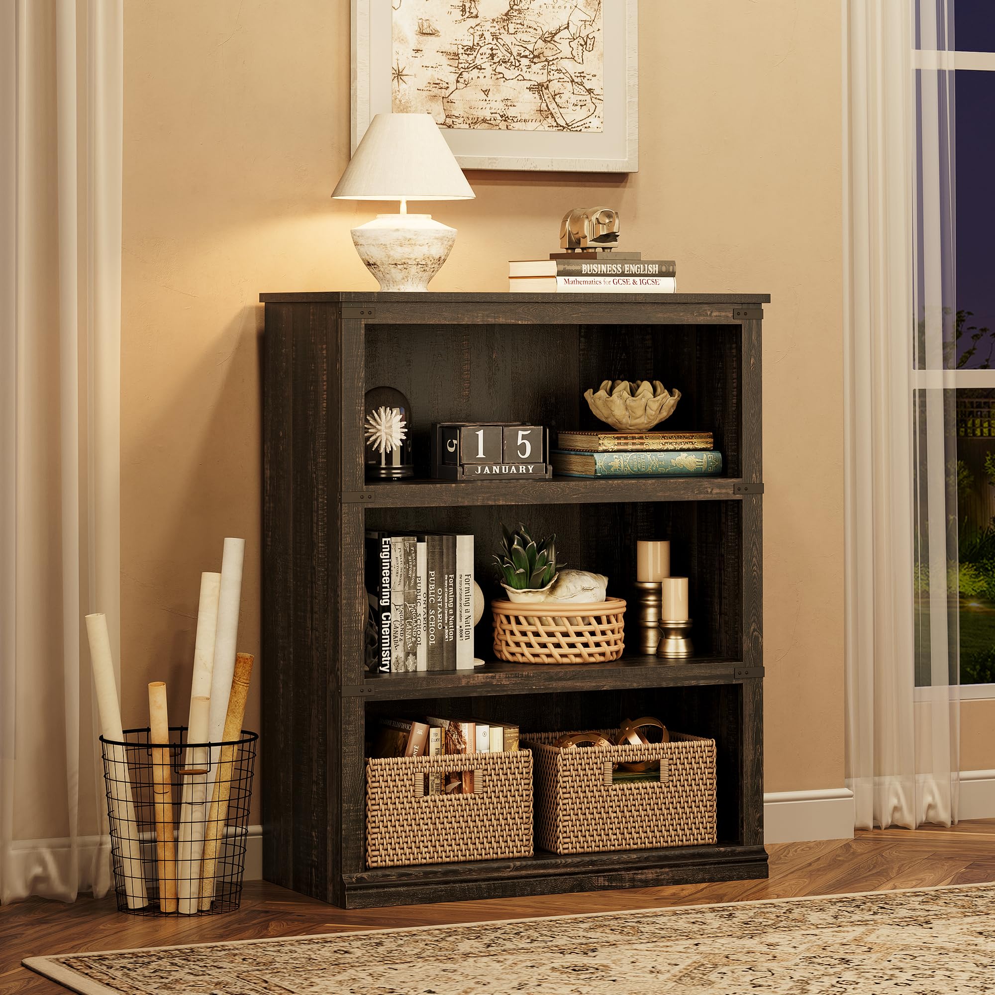 GARVEE 3-Tier Farmhouse Bookcase with Storage - 40