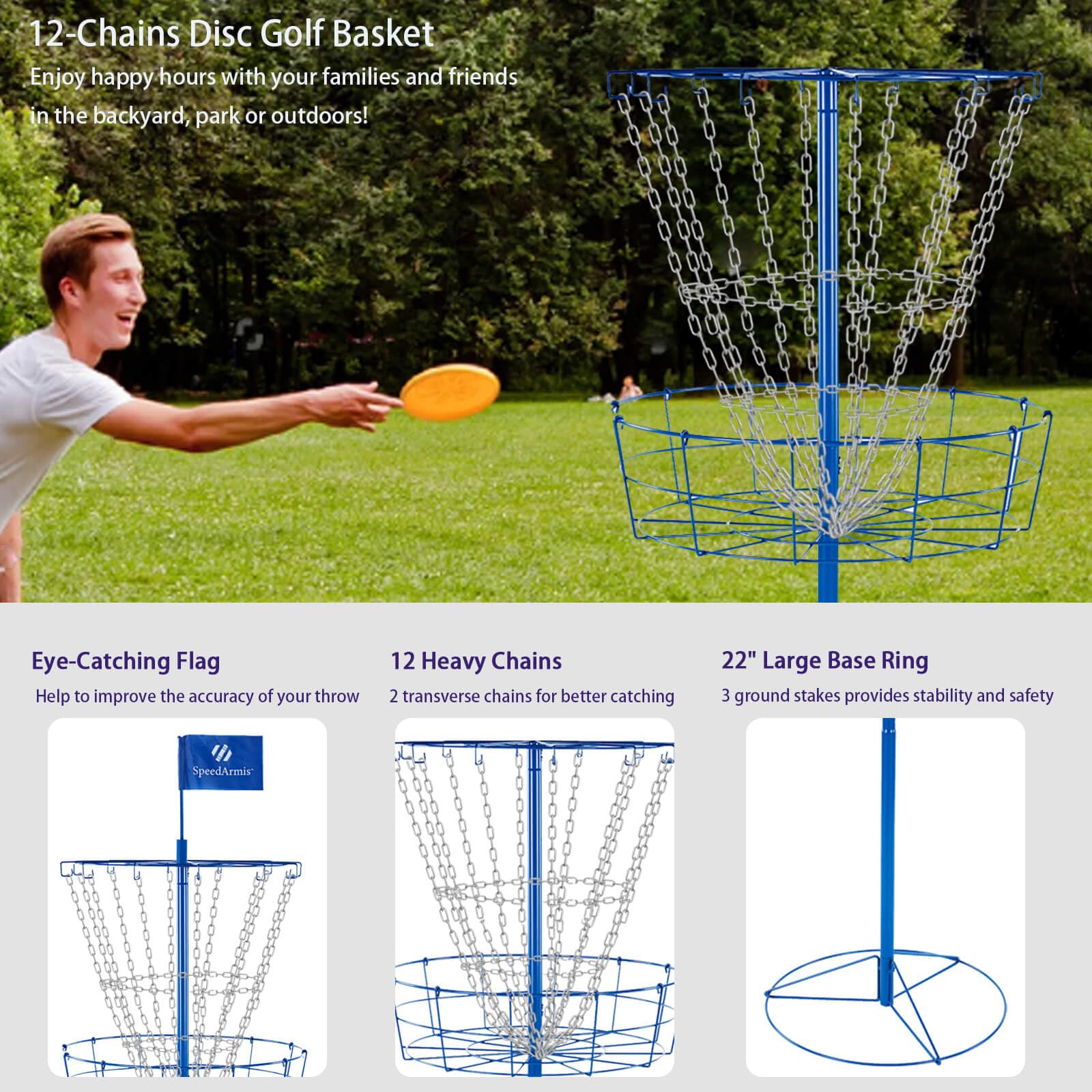 Portable Disc Golf Basket Target with Heavy Duty 12 Double Steel Chains - Professional Disc Golf Equipment for Backyard, Park & Tournament Practice