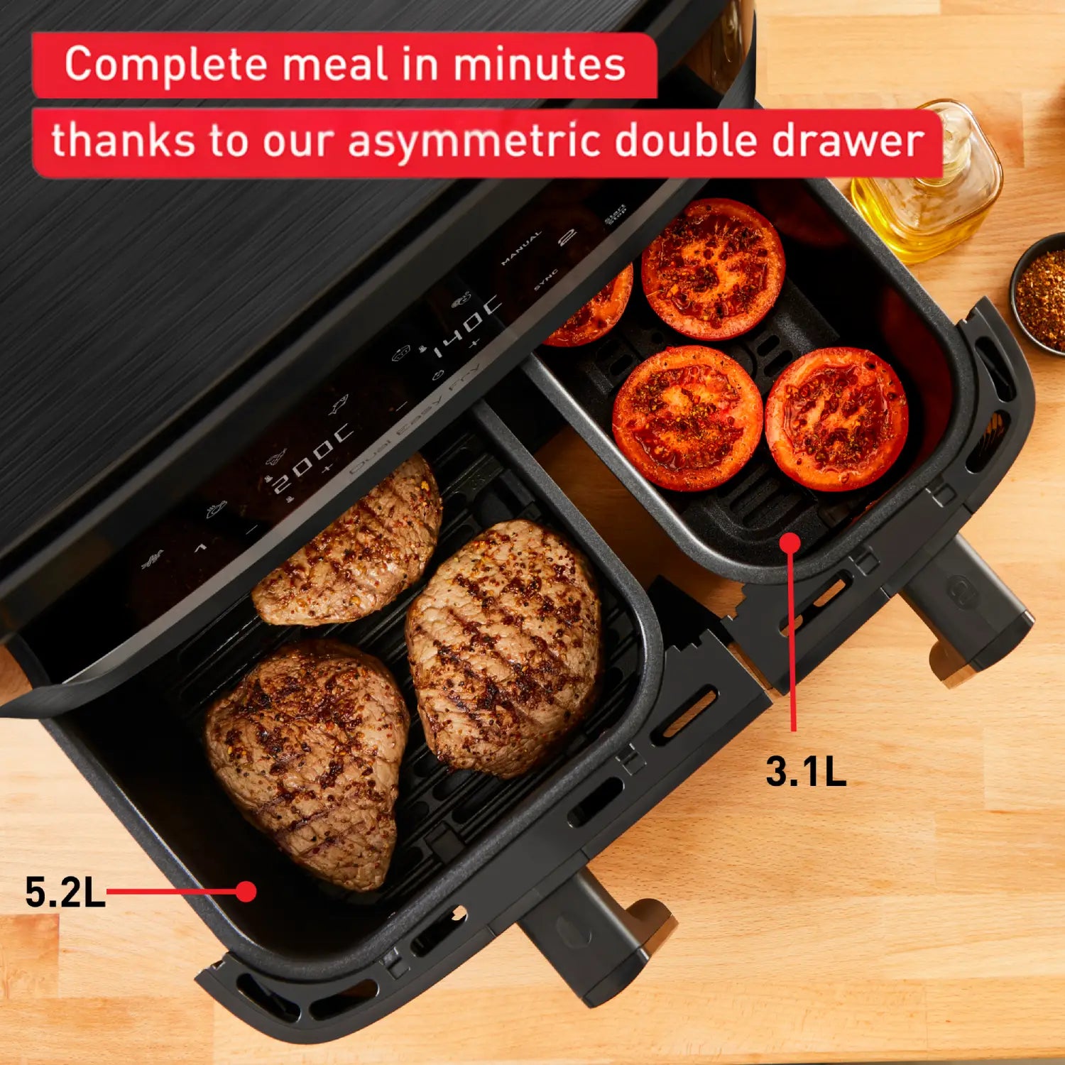 Tefal Dual Easy Fry Essential XXL Air Fryer - 8.2L Capacity, 2000W, 8-in-1 Functions, Black (EY901N) - Perfect for Healthy Frying, Baking, Roasting & Grilling for Family Gatherings & Parties