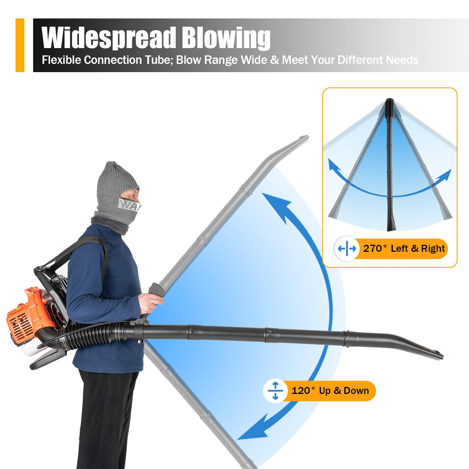 42.7cc 2-Stroke Gas Backpack Leaf Blower - Professional Grade with Horizontal Handle for Yard Cleaning, Snow Removal & Landscaping | Lightweight & Powerful Backpack Blower for Homeowners and Professionals
