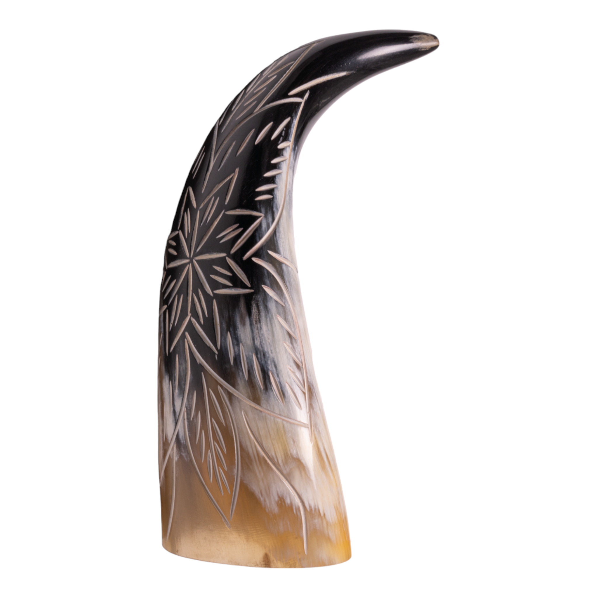 Authentic Water Buffalo Carved Horn with Floral Design - Handcrafted Home Decor & Unique Gift for Weddings, Anniversaries, and Rustic Interior Styling