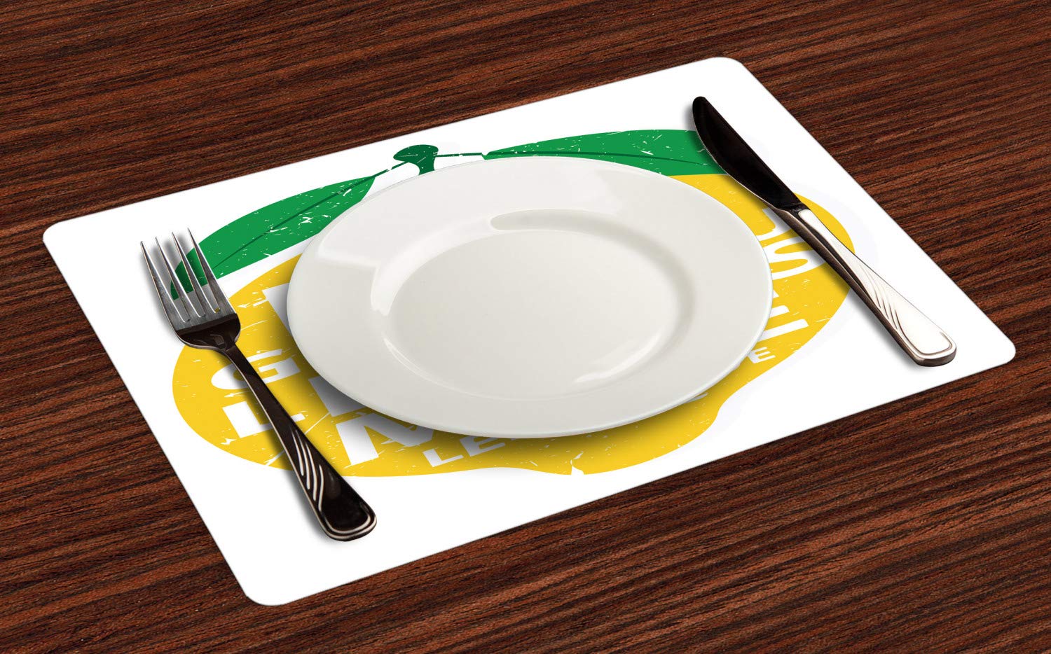 Ambesonne Lemon Place Mats Set of 4 - Washable Fabric Dining Table Mats with 