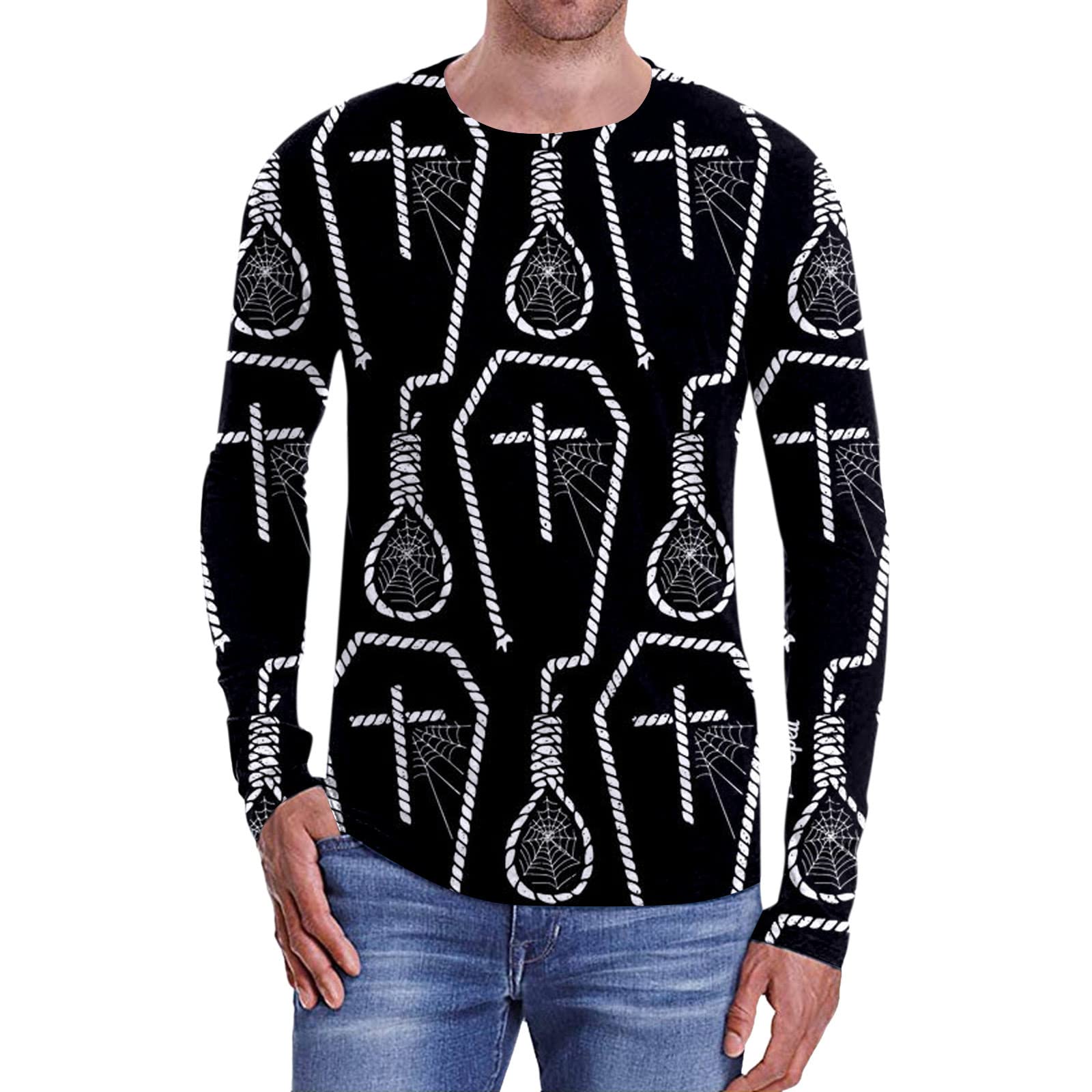 RTPR Men's Casual Long Sleeve Crew Neck T-Shirt with 3D Digital Print - Halloween Party, Streetwear & Everyday Fashion