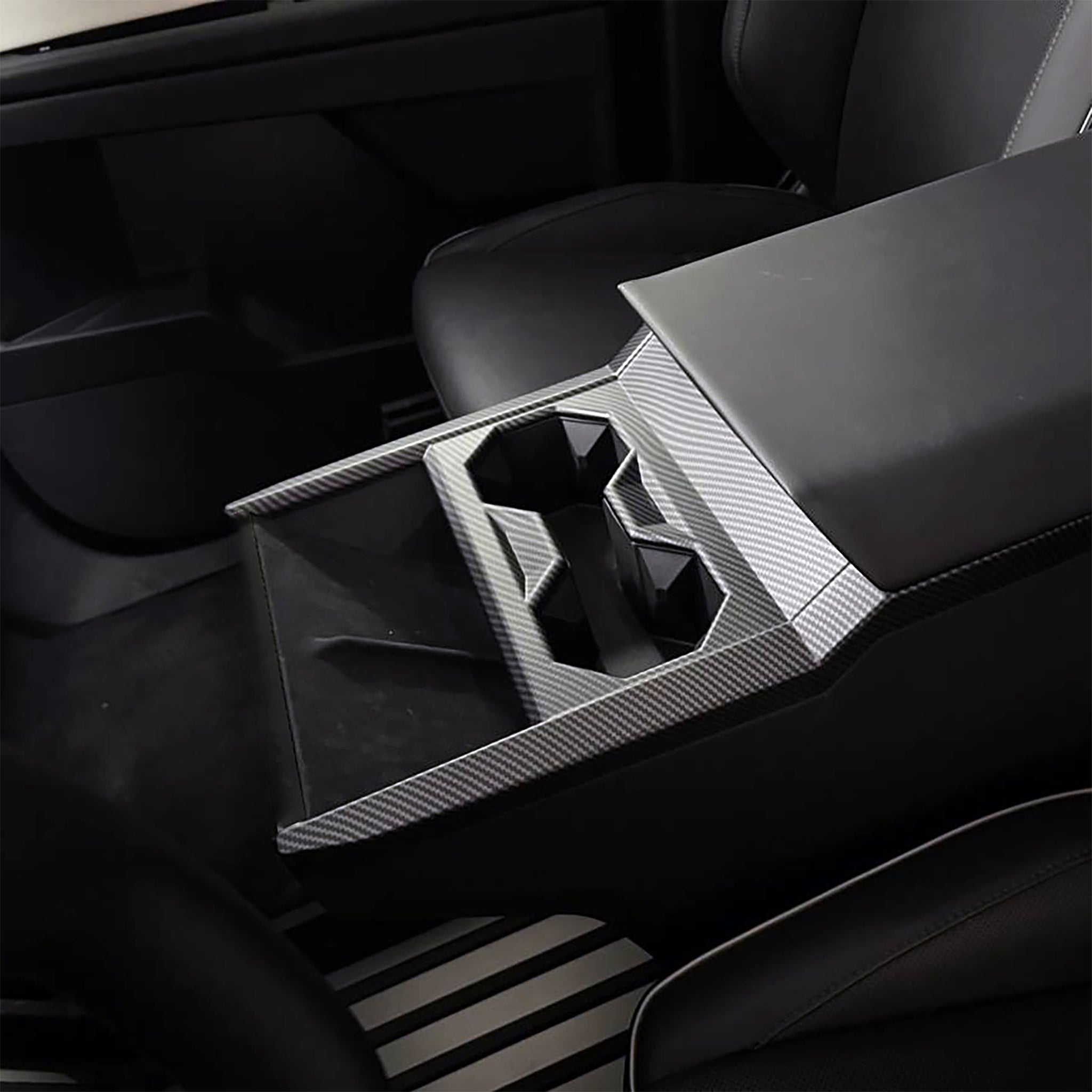 Premium Real Carbon Fiber Cybertruck Center Console & Cup Holder Frame - Durable Upgrade for Tesla Accessories (Fits Model Y/X/S/3) - Perfect for Road Trips & Daily Commuting