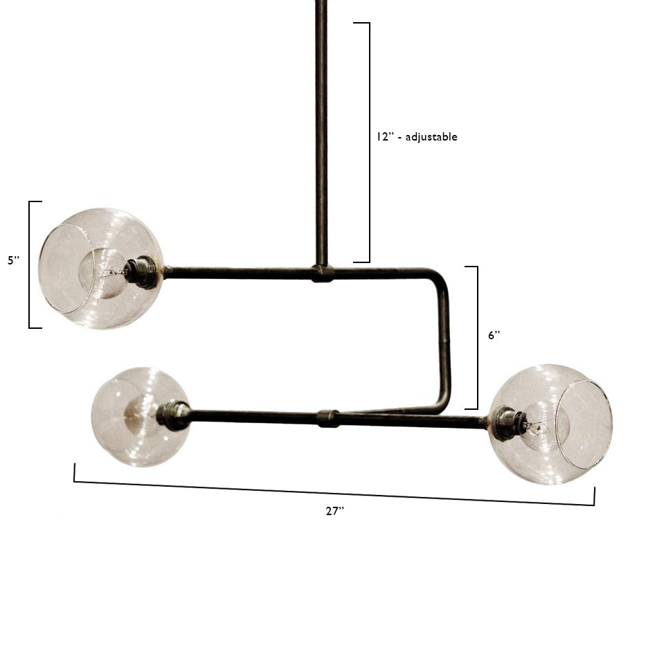 Modern Black Glass Globe Triple Circuit Pendant Light - Industrial Style Ceiling Fixture for Dining Room, Kitchen Island & Living Room Lighting