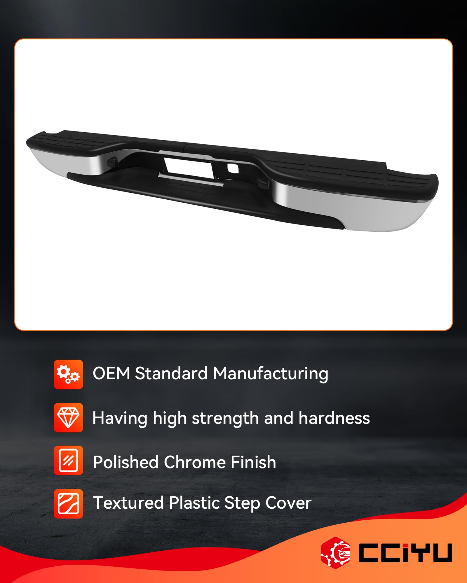 CCiyu Rear Step Bumper with Brackets & License Plate Lights - Compatible with 1999-2006 Chevrolet Silverado 1500 & GMC Sierra 1500 | Heavy-Duty Truck Accessory for Off-Roading & Work Trucks