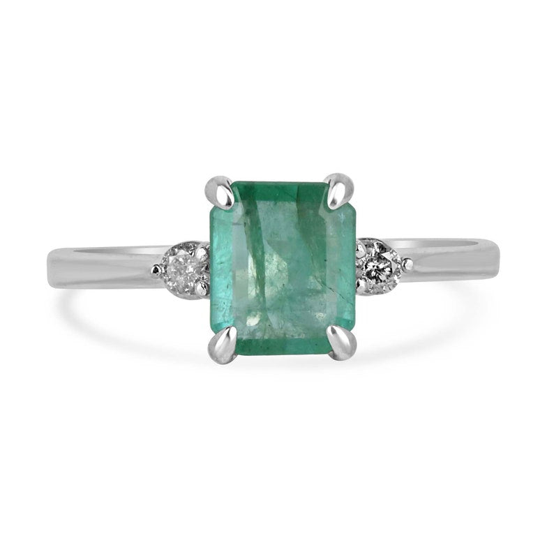 1.52tcw SS Natural Emerald Brilliant Round Cut Sterling Silver Ring with Salt & Pepper Diamond Accents - Perfect for Engagement, Anniversary & Special Occasion Gifts