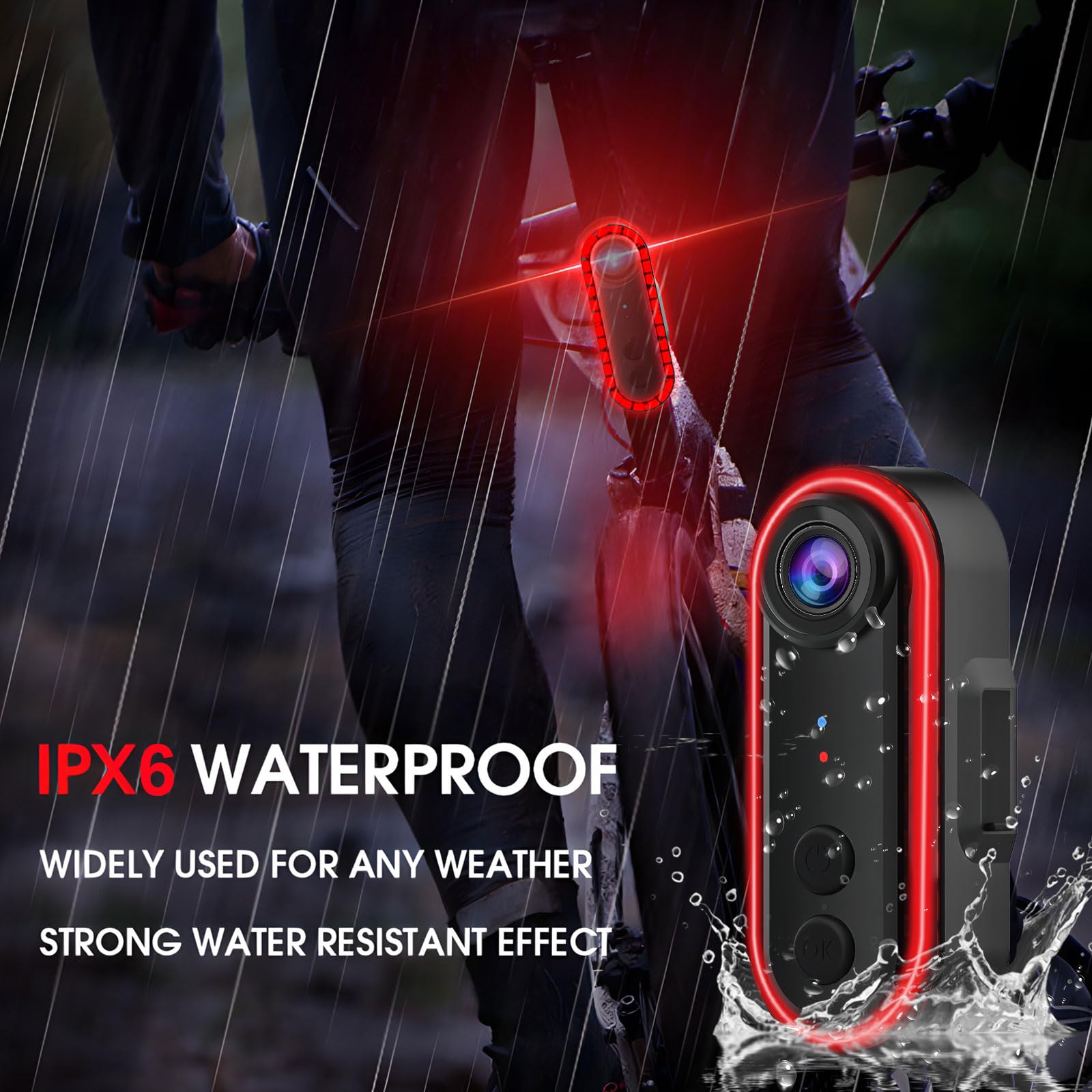 1080P Waterproof Bike Camera with Tail Light & 150° Wide Angle - Rear View Camera for Mountain, Road & E-Bikes | Phone Interconnect | Night Riding & Commuting Safety