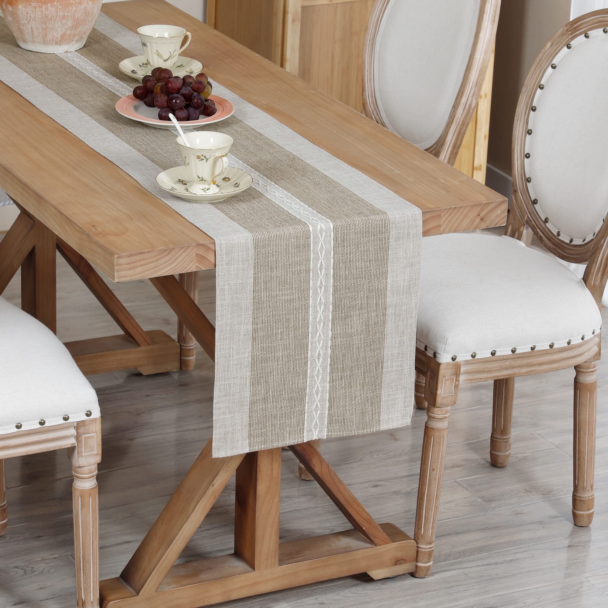 Farmhouse Braided Striped Table Runner - Rustic Embroidery Coffee Table Decor for Weddings, Holidays & Home Decor - Brown 13x36 Inch - Perfect for Dining Tables, Centerpieces & Seasonal Decorations