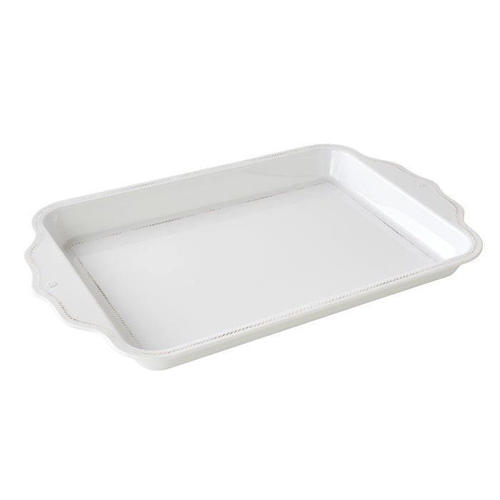 Berry & Thread Melamine Whitewash Handled Serving Tray - Perfect for Breakfast in Bed, Coffee Table Decor, and Party Serving | Elegant Farmhouse Style Home Accessory