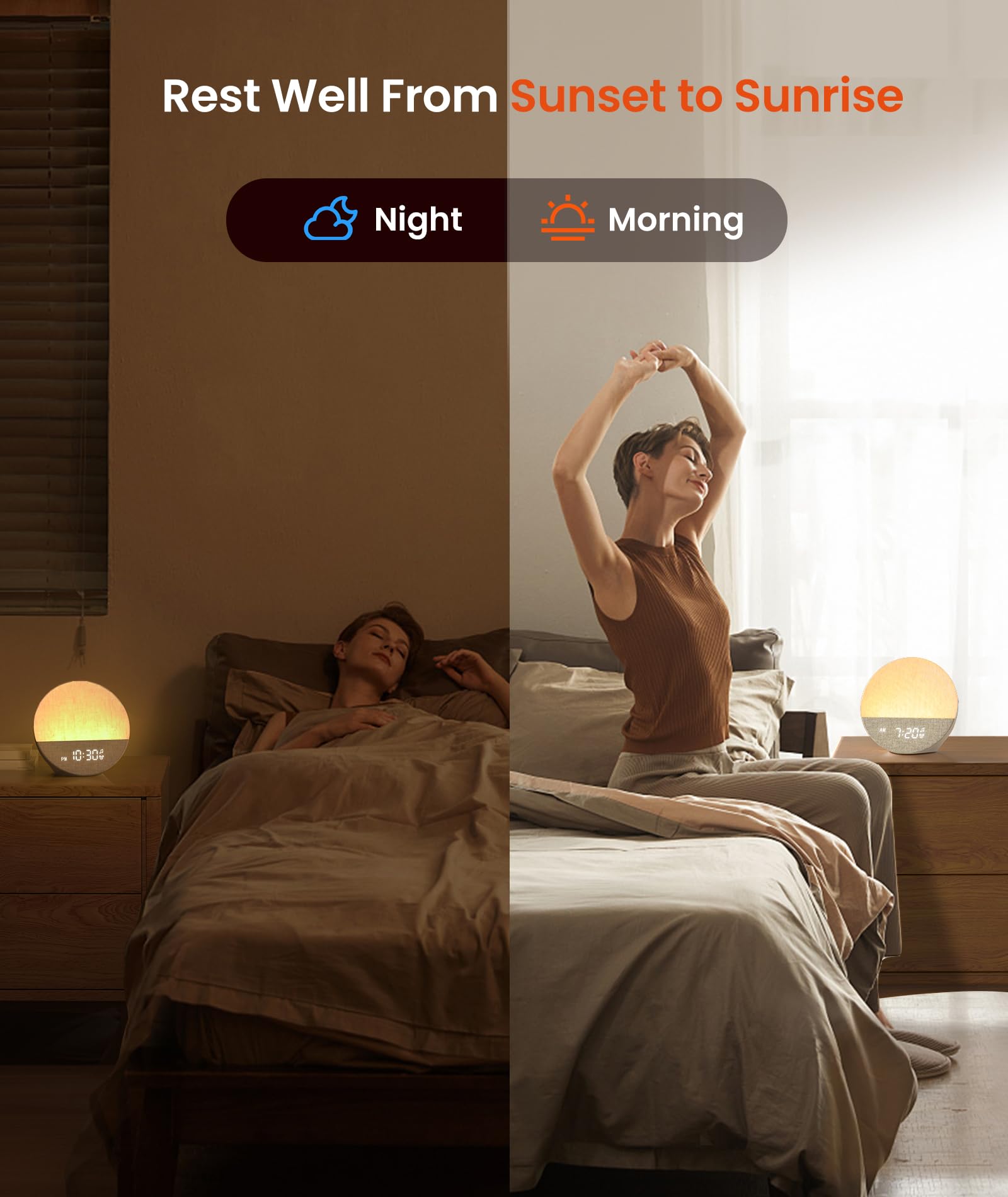 Dreamegg Sunrise 1 - Smart Sunrise Alarm Clock with 29 Soothing Sounds & White Noise Machine, Adjustable Night Light for Bedroom, Custom Sleep Routines for Adults & Kids | Perfect for Gentle Wake-Ups, Relaxation & Better Sleep