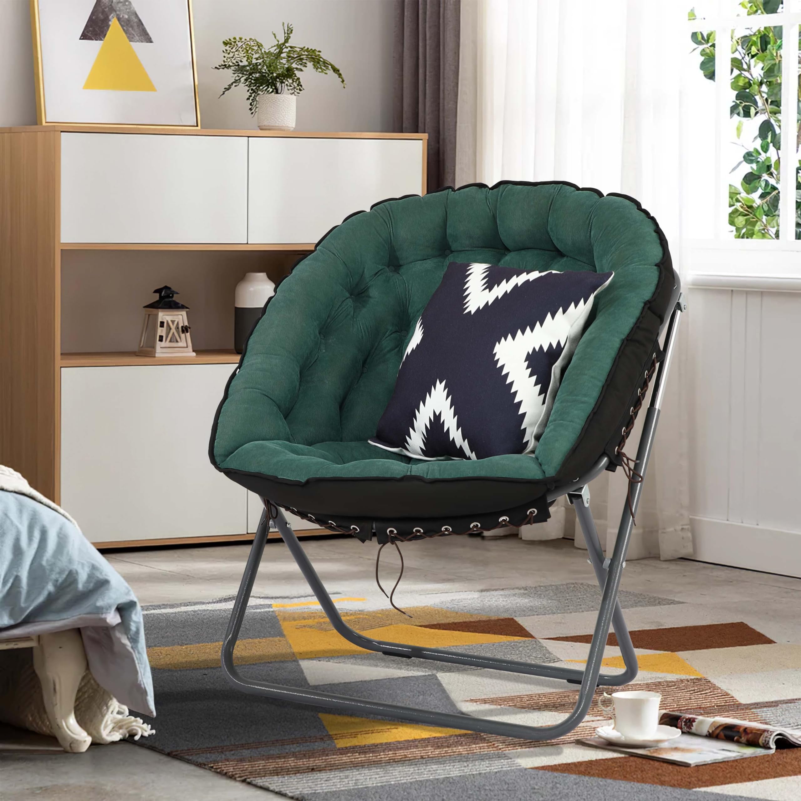 **Portable Folding Saucer Chair - Oversized Moon Chair with Sturdy Metal Frame, Comfy Lounge Chair for Bedroom, Living Room & Outdoor Use - Perfect for Relaxing, Reading & Lounging**
