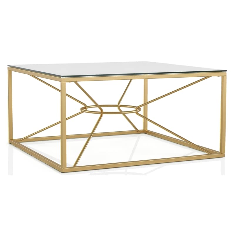 Furniture of America Cevelle Contemporary Gold Glass Top Coffee Table - Modern Living Room Centerpiece for Home Decor & Entertaining