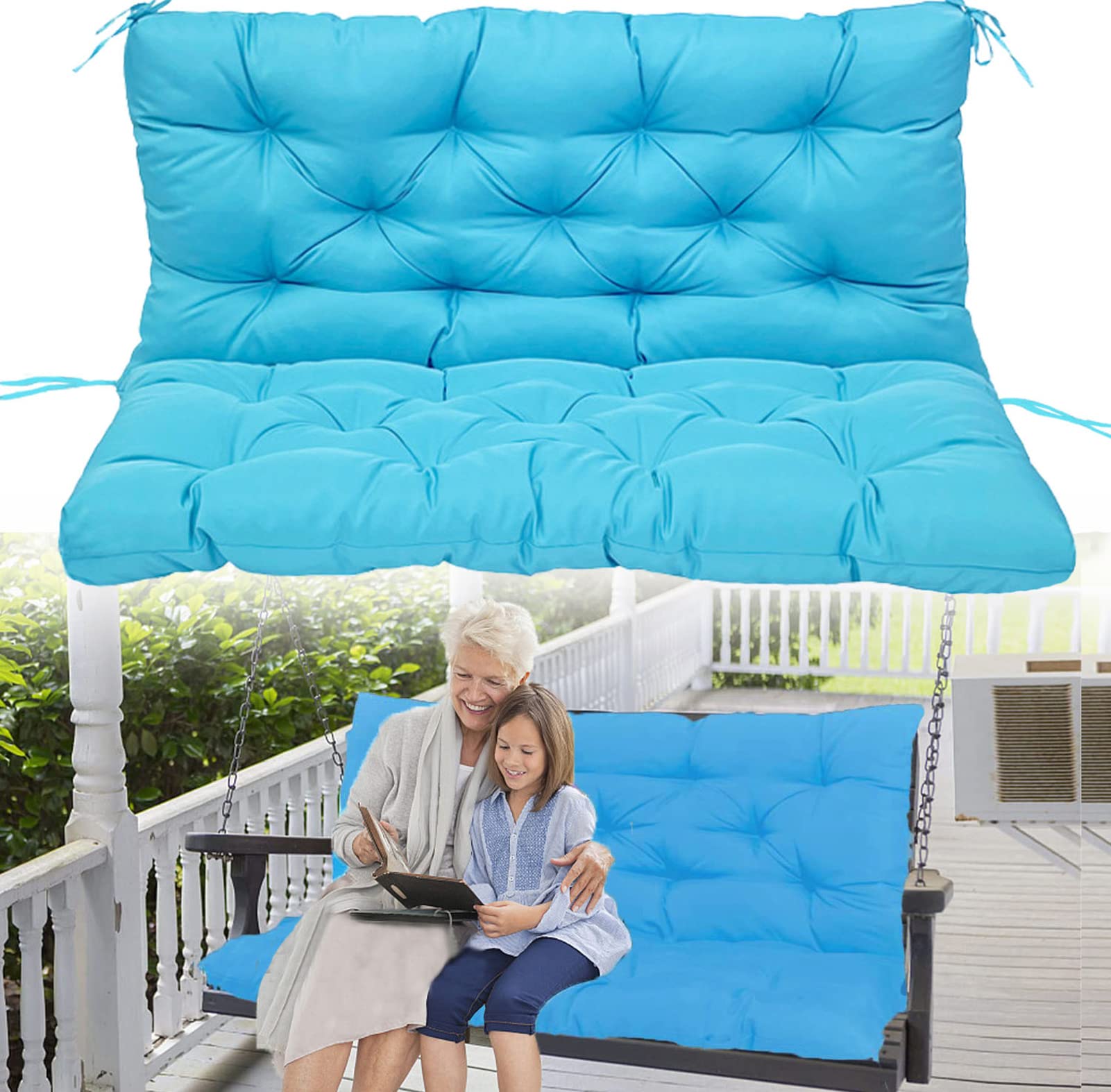 Waterproof Outdoor Swing Replacement Cushions with Backrest - 40x47 Inch Sky Blue Washable Bench Cushions for 2-3 Seater Garden Patio Loveseat - Perfect for Relaxing in Your Backyard or Poolside