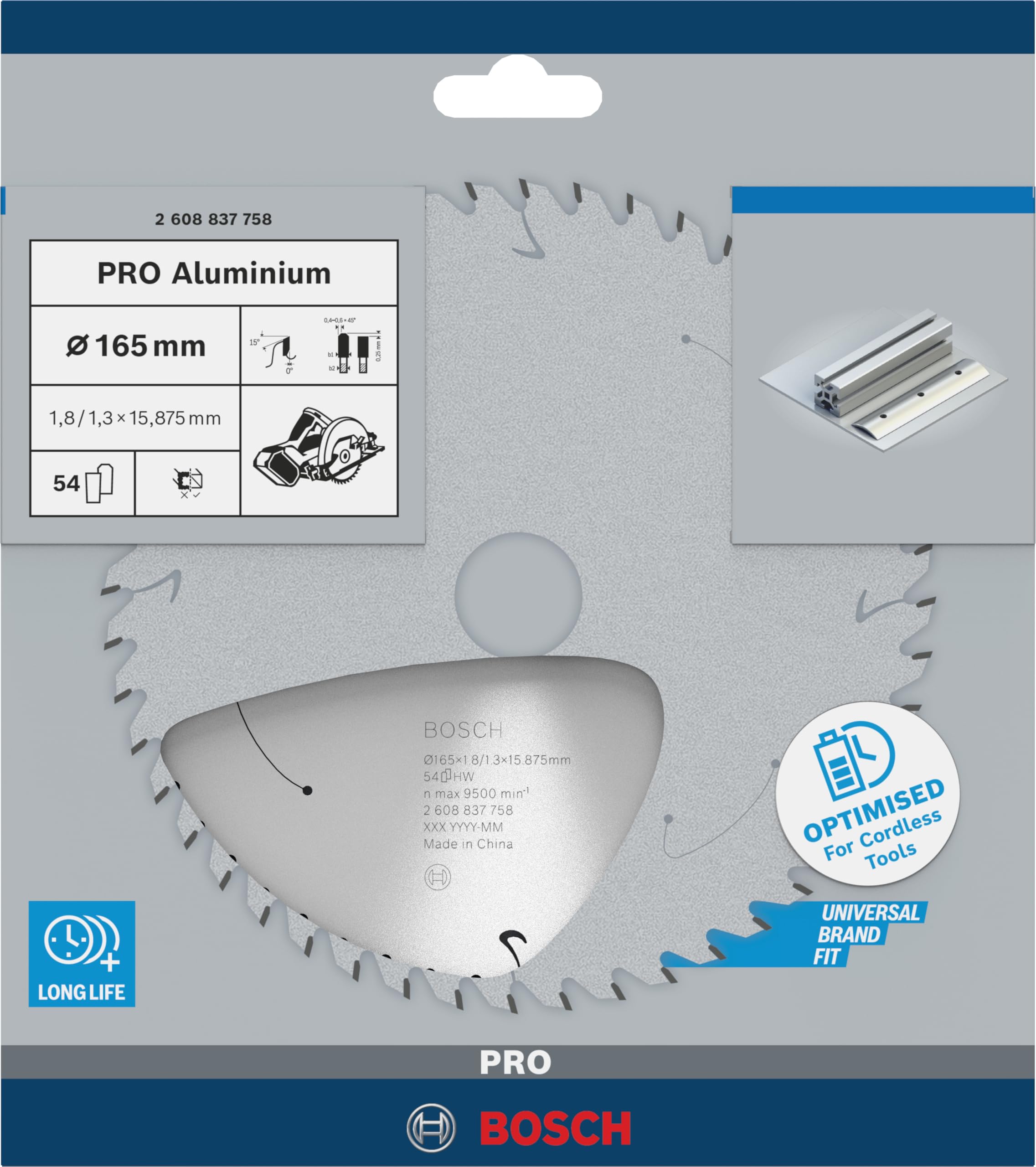 Bosch Professional 165mm Circular Saw Blade for Aluminum Cutting - 54 Teeth, 15.875mm Arbor, 1.8mm Kerf - Compatible with Cordless Circular Saws - Perfect for DIY Projects, Woodworking & Metal Fabrication