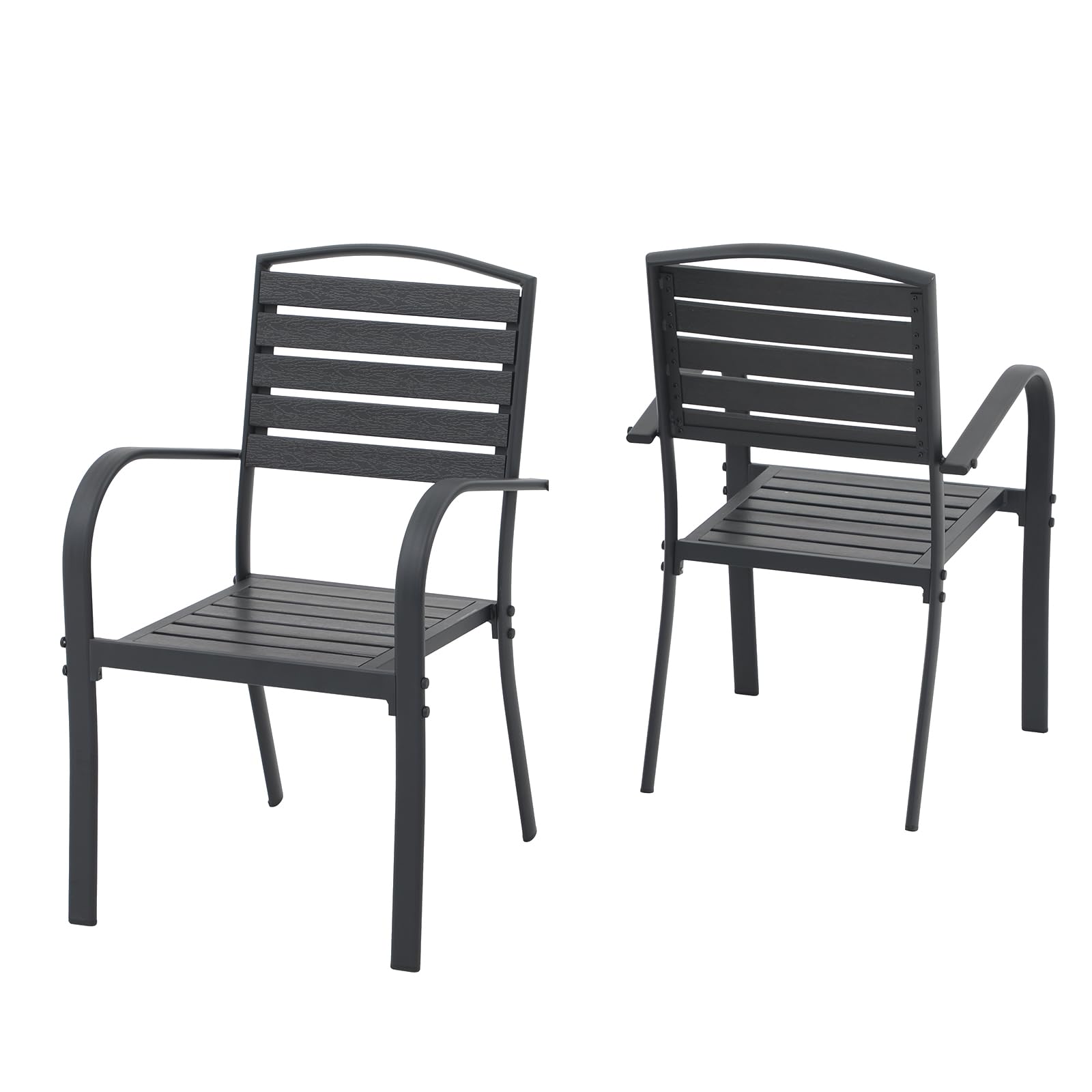 **SUNSITT 2-Piece Patio Dining Chair Set - Aluminum Outdoor Chairs with Faux Wood Slats, All-Weather Stackable Design & Armrests - Perfect for Lawn, Porch, Garden, Deck, and Backyard BBQs (Black)**