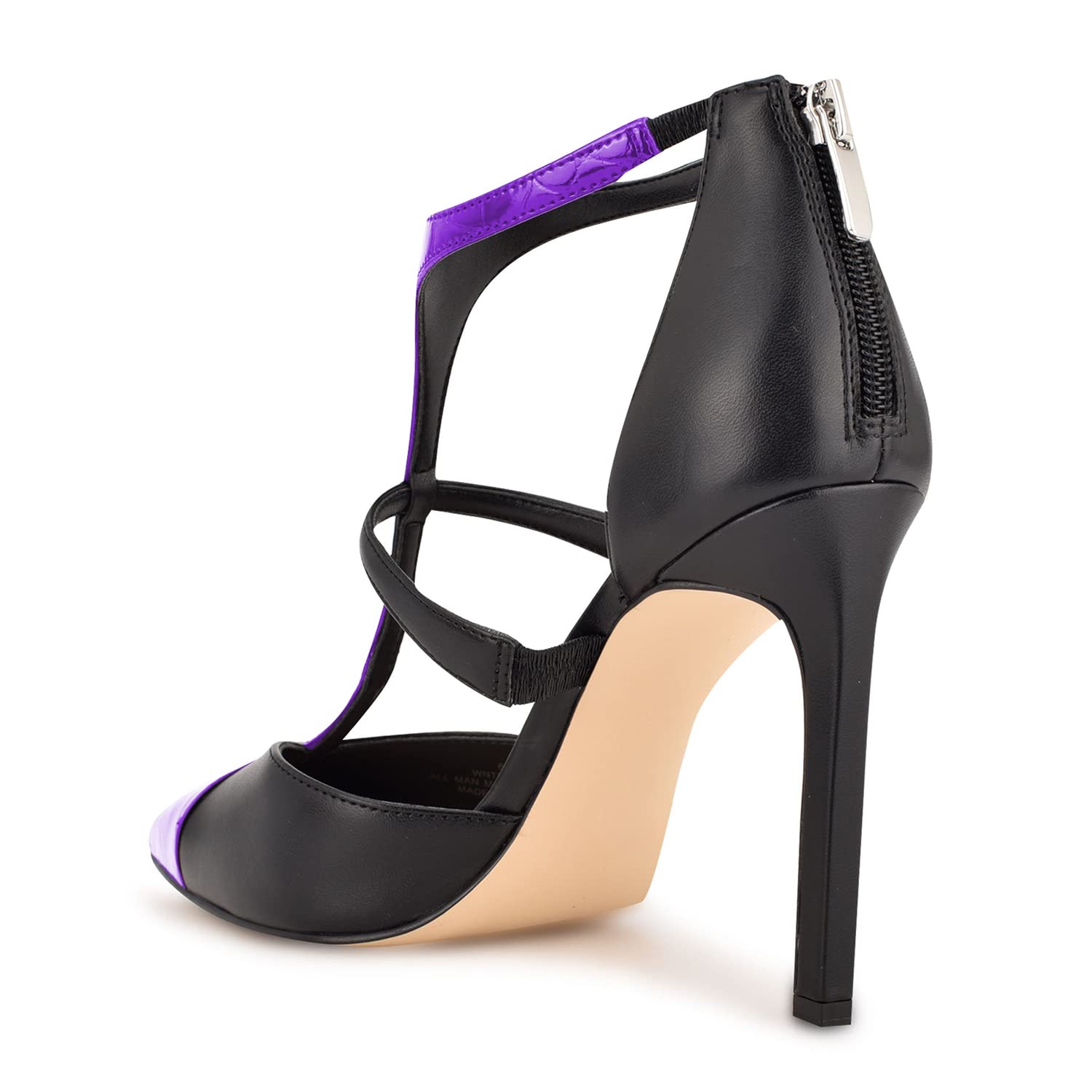 Fashion Women's T-Strap Zip-Up Cutout Two-Tone Heeled Sandals - Sexy Crocodile Leather Patchwork Ankle Strap High Stiletto Heels (4 Inch) - Black Dress Pumps for Women US Size 4-16 M - Perfect for Evening Parties, Date Nights & Special Occasions