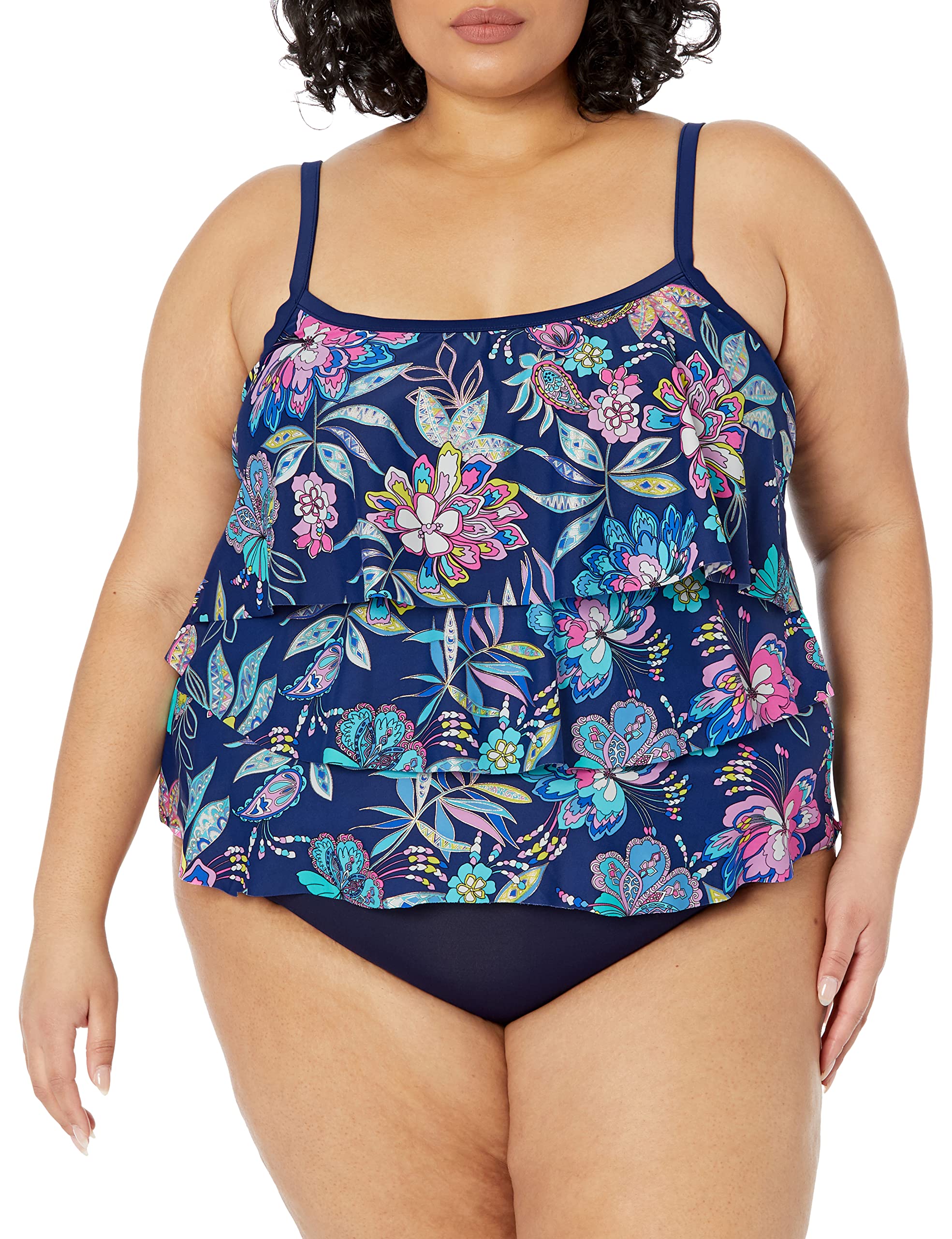 3-Tiered Ruffle Tankini Swimsuit Top for Women - Sexy Bikini Swimwear with Adjustable Straps & Support - Perfect for Beach, Pool Party & Summer Vacation