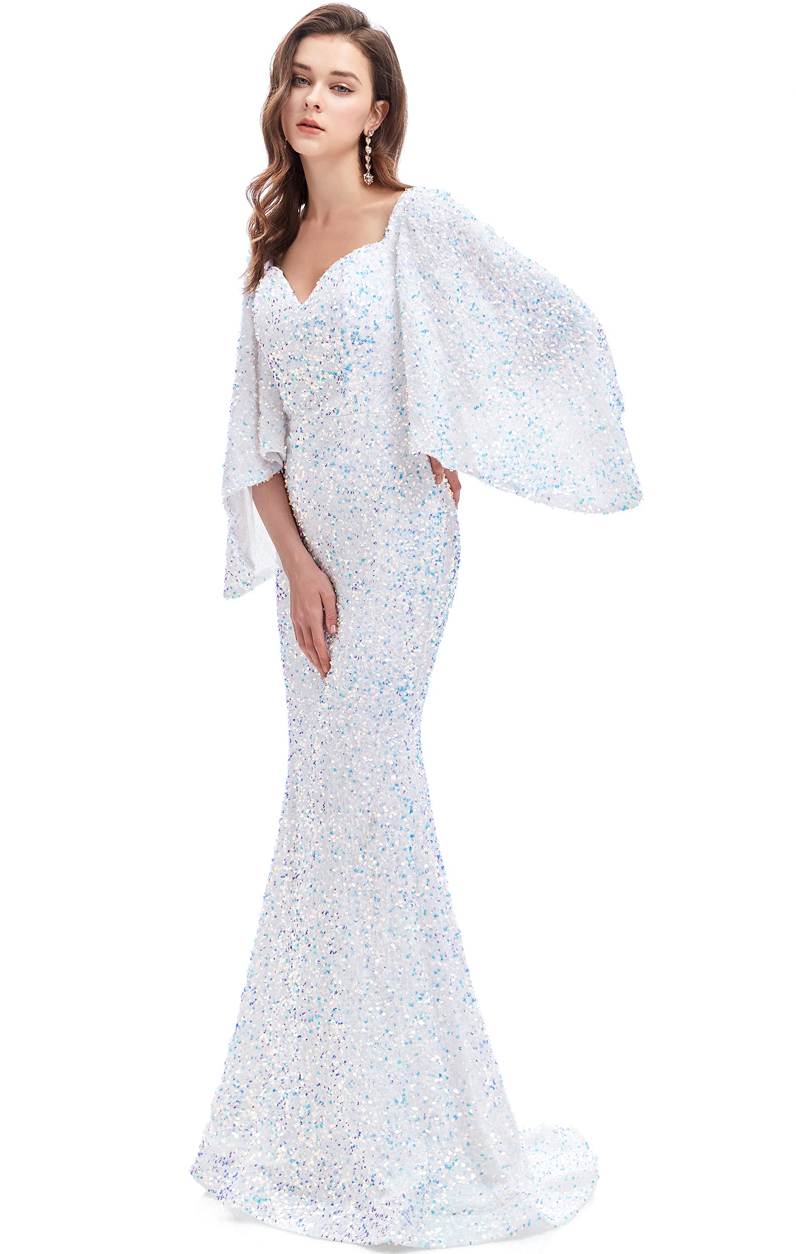 Sparkling Women's V-Neck Sequin Mermaid Evening Dress with Long Sleeves - Elegant Prom, Gala & Formal Party Gown for Special Occasions