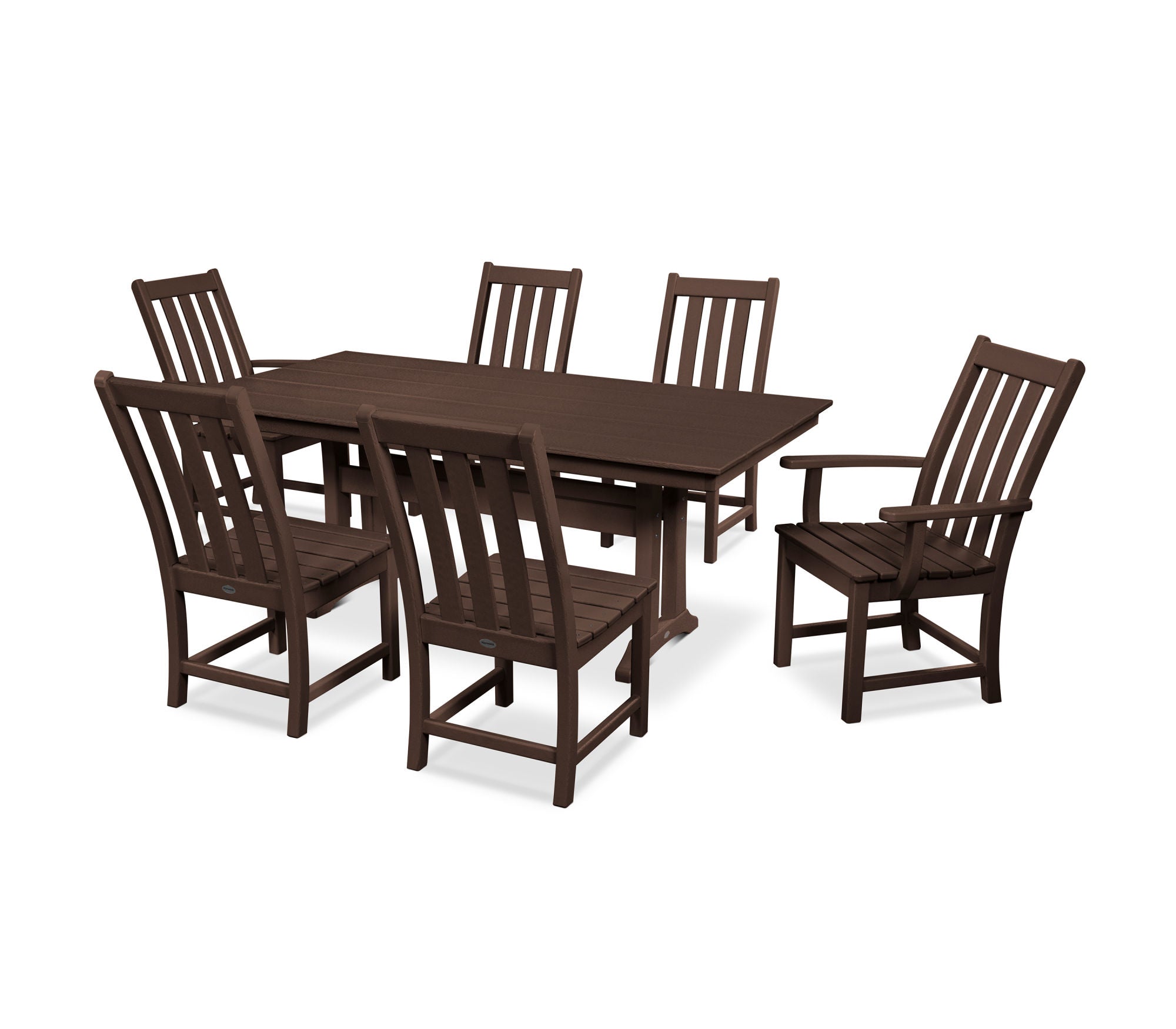 POLYWOOD Vineyard 7-Piece Farmhouse Trestle Dining Set - Outdoor Patio Furniture for Backyard, Garden & Poolside Dining