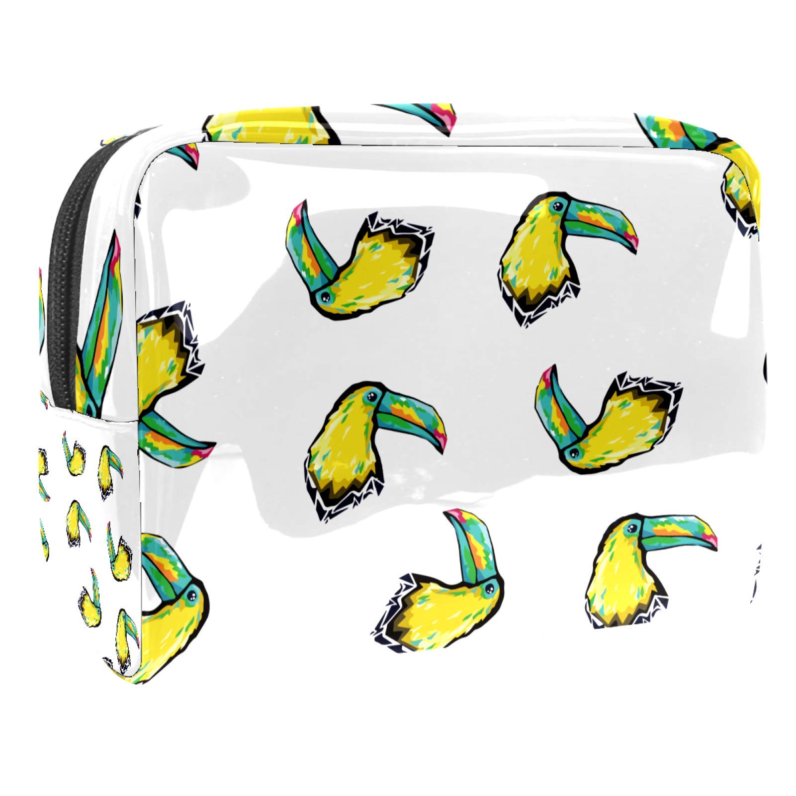 Women's Large Travel Toiletry Bag - Waterproof Makeup Organizer with Toucan Bird Pattern, Perfect for Vacation, Gym & Cosmetic Storage (Yellow)