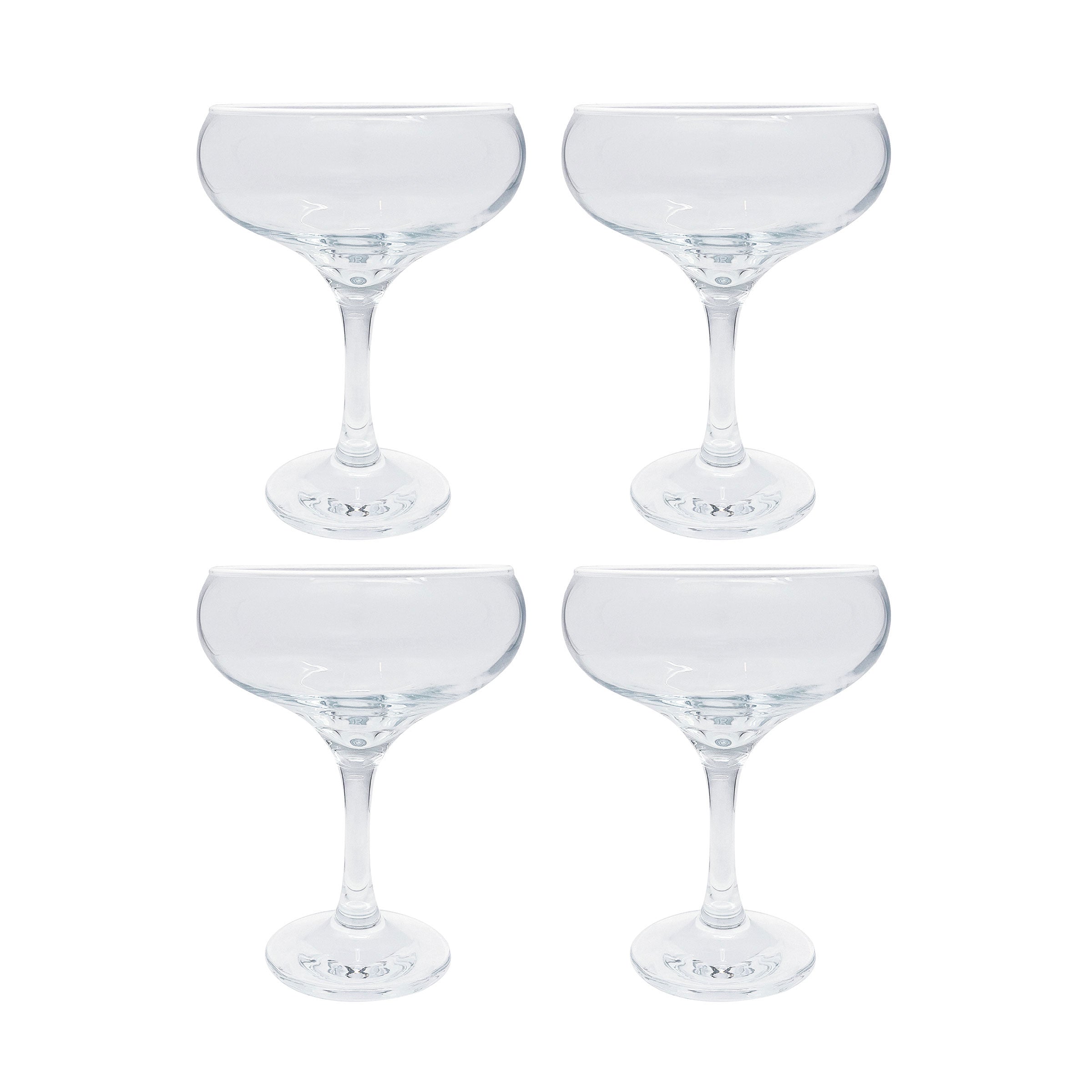 Premium Fine Line Clear Glass Coupe Set of 4 with Elegant White Rim - Perfect for Cocktails, Desserts & Dinner Parties