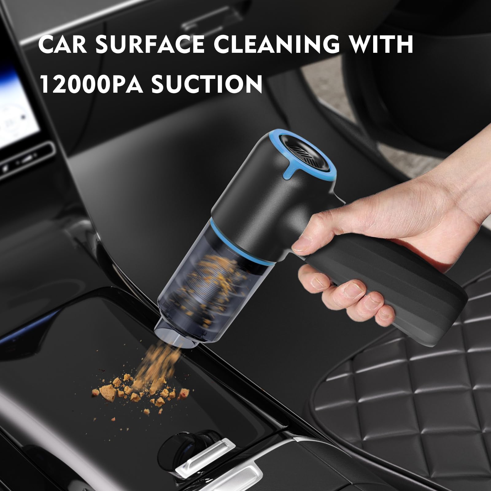 4-IN-1 Cordless Car Vacuum Cleaner - 12000Pa Powerful Handheld Vacuum with Air Blower for Car, Home & Pet Hair - Portable Mini Vacuum with LED Light, Dual Filtration & Multi Nozzles (Blue) - Perfect for Car Detailing, Home Cleaning & Pet Grooming