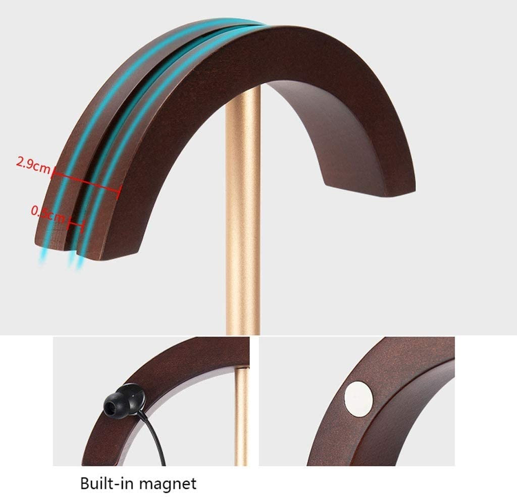 Premium Wooden & Aluminum Headphone Stand - Universal Headset Holder with Walnut & Gold Finish | Desk Organizer for Gaming, Office, or Studio Use