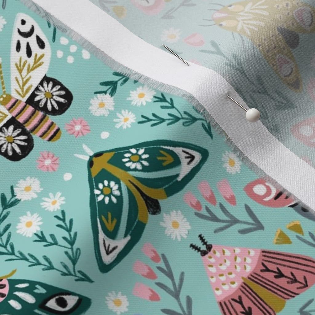Spring Floral Aqua Butterflies Printed Organic Cotton Sateen Fabric by The Yard - Easter Whimsical Feminine Mint Design for Sewing, Quilting, Apparel & Home Decor | Perfect for DIY Dresses, Curtains and Table Runners