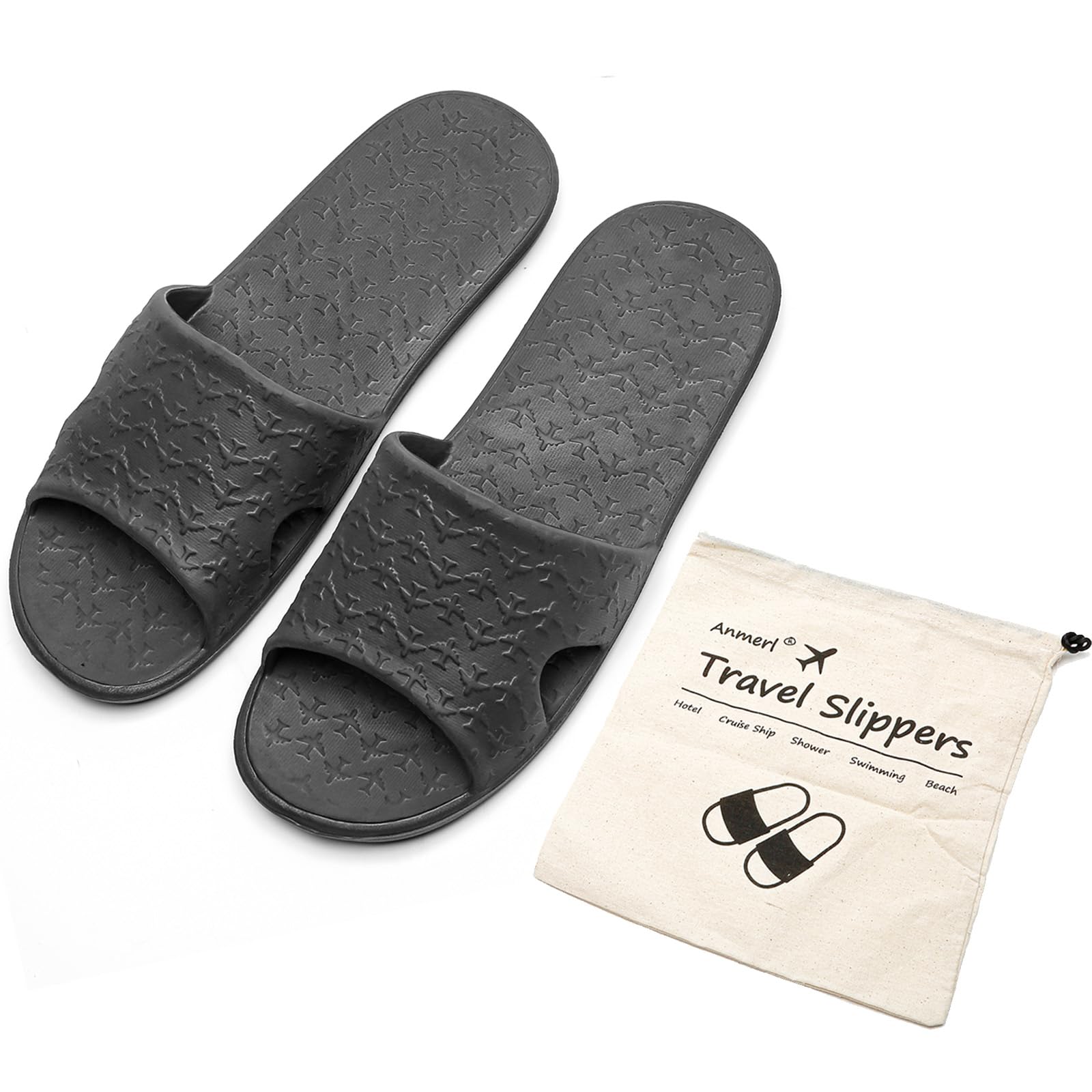 Anmerl Foldable Travel Slippers for Women & Men - Soft Non-Slip Quick Dry House Shoes with Cotton Storage Bag - Perfect for Bathroom, Shower, Spa, Gym, Swimming & Beach