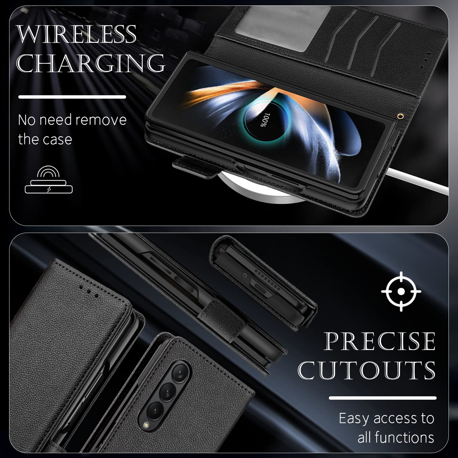 Samsung Galaxy Z Fold 4 5G Phone Case - Premium Wallet Cover with Card Slots | Slim Protective Case for Z Fold 4 (Black) | Perfect for Business Travel & Daily Use
