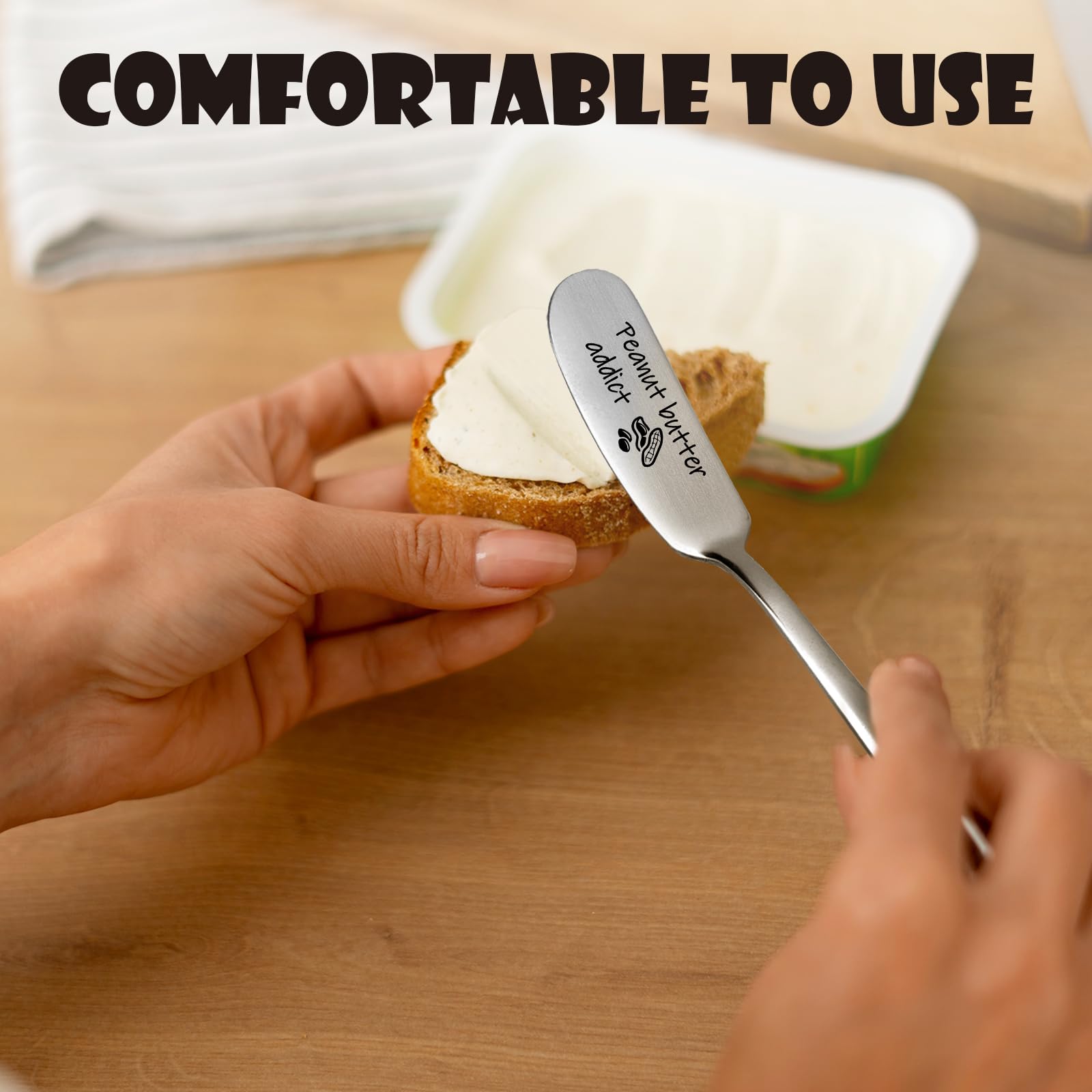 Engraved Stainless Steel Peanut Butter Spreader Knife - Funny Cheese & Butter Knife for Breakfast, Toast, Sandwiches - Perfect Gift for Peanut Butter Lovers & Bakers (Silver)