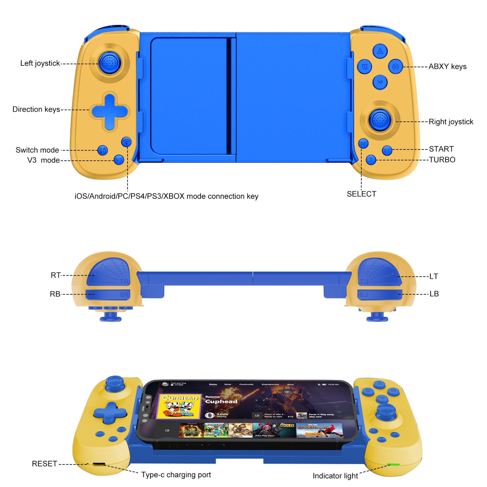 Wireless Bluetooth Game Controller for iPhone, Android, PC, iPad, Tablet, Switch, PS4, PS5, Xbox - MFi Certified Gaming Joystick with Turbo, 6-Axis Gyro & Dual Motors - Perfect for Cloud Gaming, Streaming & Arcade Games (Yellow)
