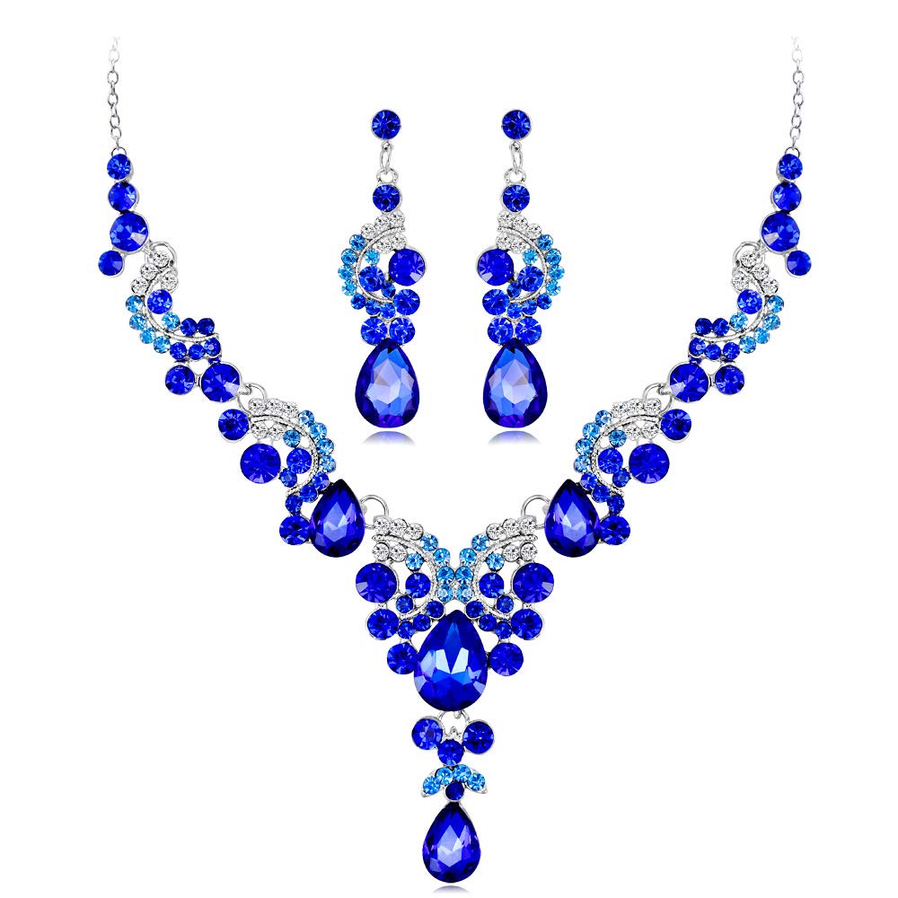 Elegant Women's Wedding Jewelry Set - Rhinestone Crystal Bridal Necklace & Earrings with Floral Teardrop Design | Perfect for Bridal Shower, Engagement Party & Formal Occasions
