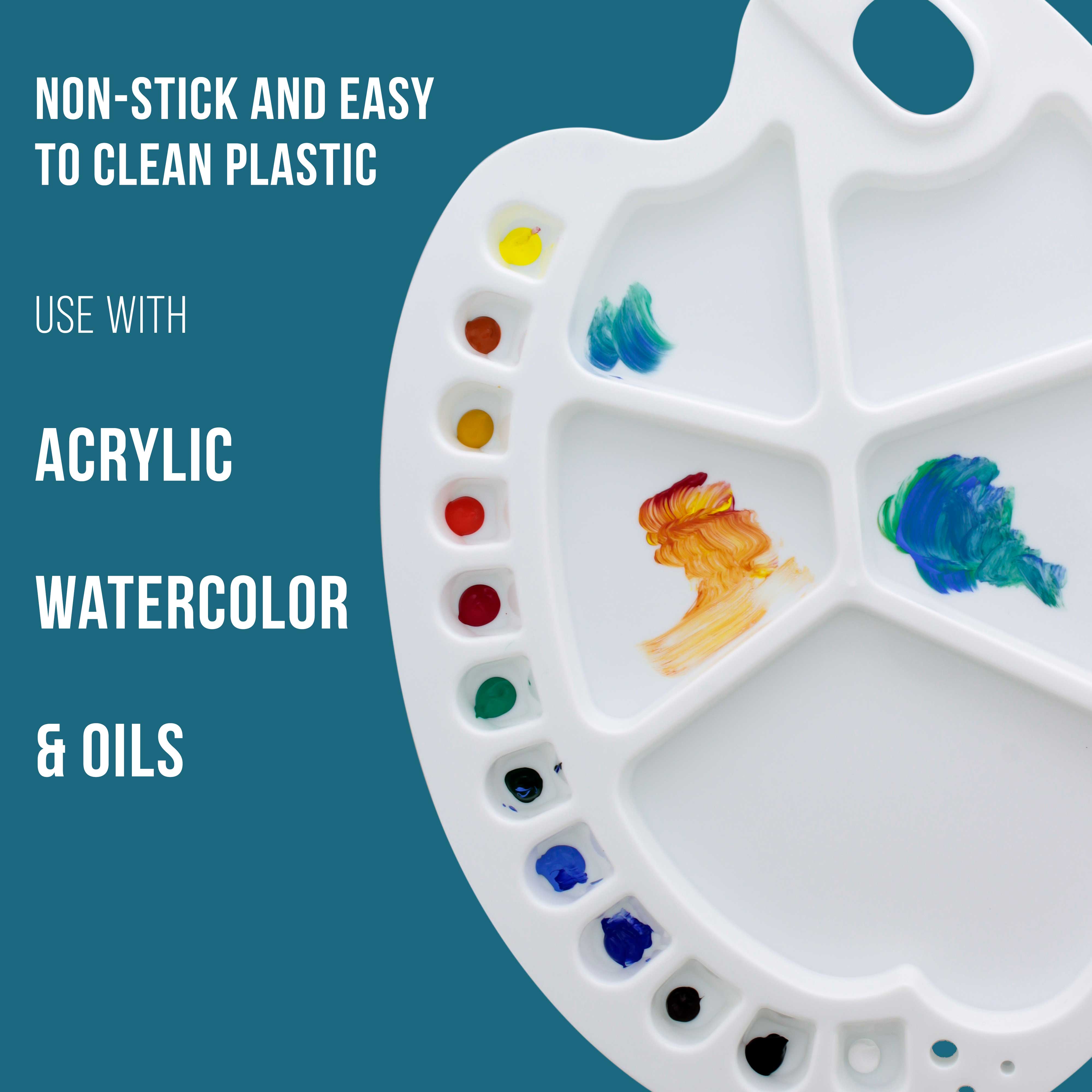 17-Well Plastic Artist Painting Palette with Thumb Hole - Non Stick, Easy Clean, Durable for Watercolor, Oil & Acrylic Paint - Perfect for DIY Crafts, Art Classes & Professional Studios (Pack of 2)