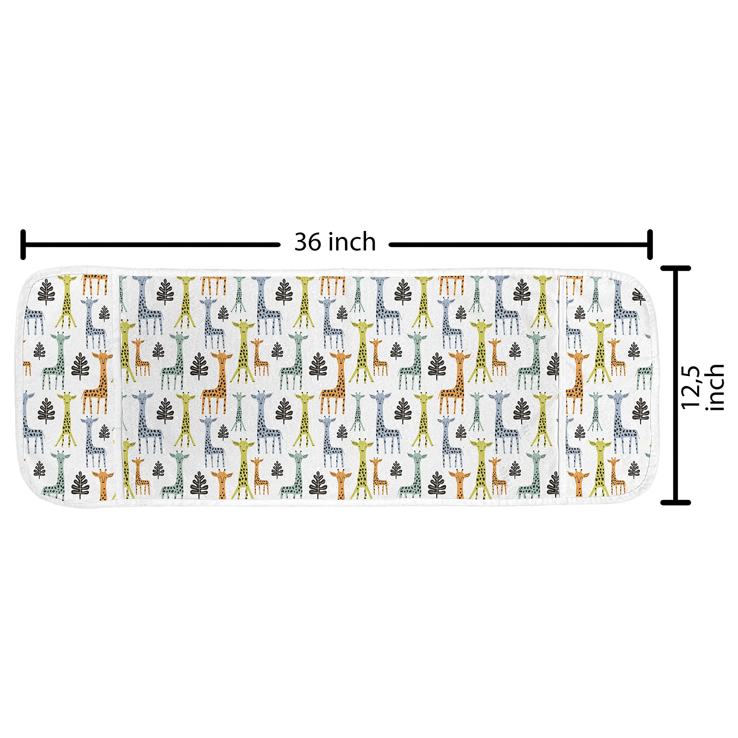 Ambesonne Cartoon Microwave Cover - Colorful Giraffe Zoo Safari Animal Print, Waterproof Kitchen Organizer with Pockets, 36x12 Inches, Lime Green Turquoise - Perfect for Protecting Appliances from Dust & Spills in Home, Office or Dorm