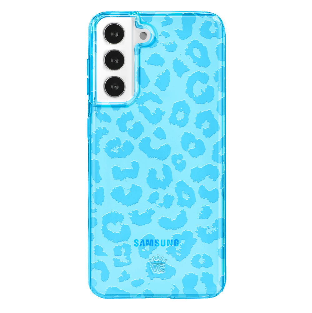 Aqua Blue Leopard Print Samsung Phone Case - Protective Slim Fit Cover for Galaxy S21/S22/S23 - Perfect for Everyday Use & Fashion Accessories