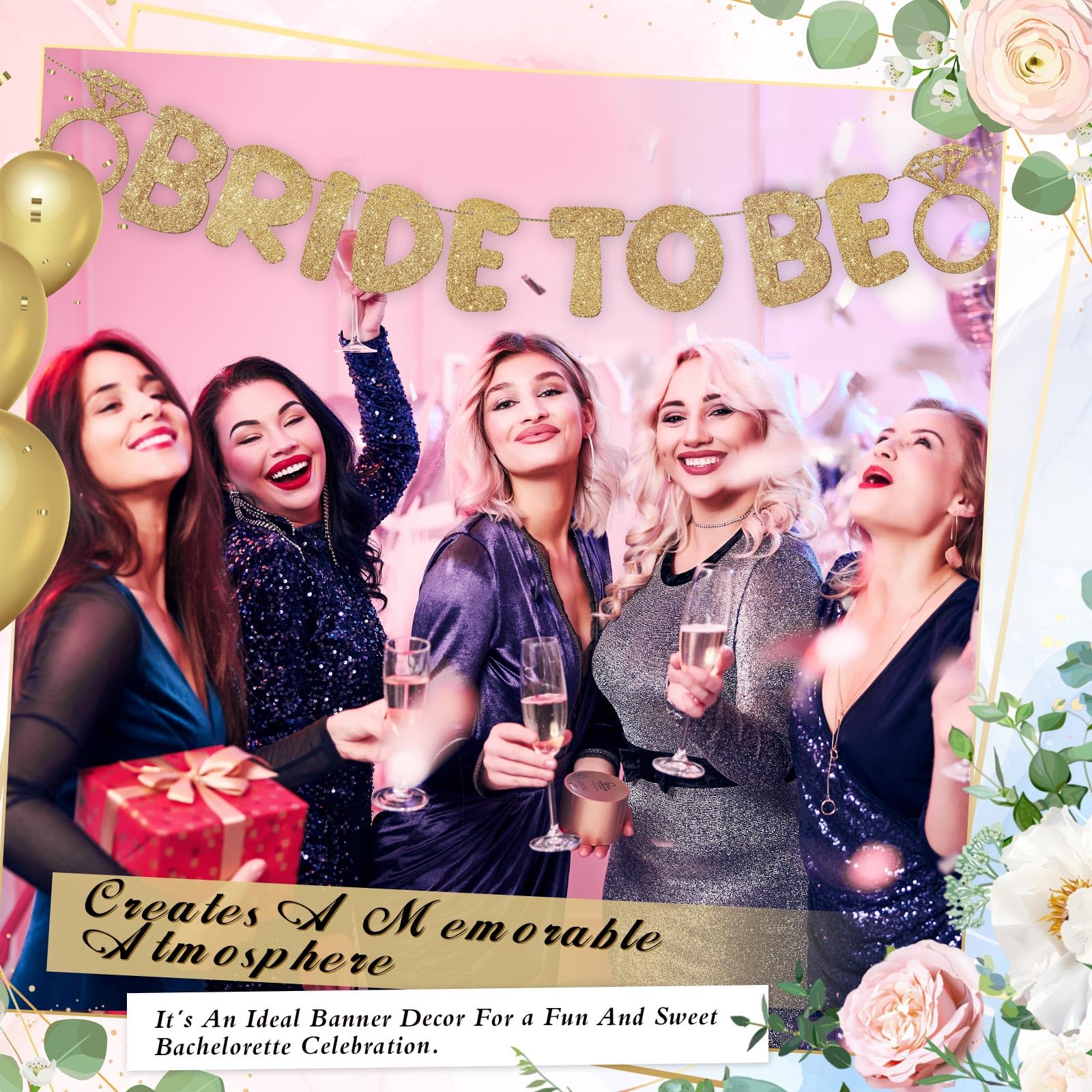 Breling Pre-Strung 'Bride to Be' Glitter Banner - Champagne Gold Bridal Shower Decor, Bachelorette Party Sign, Wedding Garland for Engagement & Bridal Showers - Perfect for Wedding Decorations, Bridal Party Backdrops & Photo Booth Props
