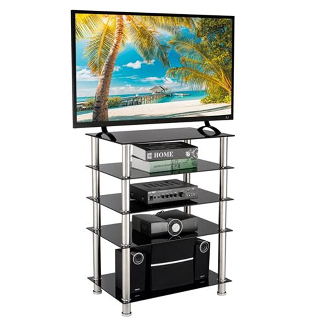 **5-Tier Tempered Glass TV Stand for 32-60 Inch TVs - Curved Media Console for Plasma, LCD, LED & 3D Televisions - Modern Entertainment Center for Living Room & Bedroom - Durable Home Furniture for Stylish Media Storage**    *(Use Cases: Perfect for organizing gaming consoles, streaming devices, DVDs, and decor in living rooms, bedrooms, or home theaters.)*