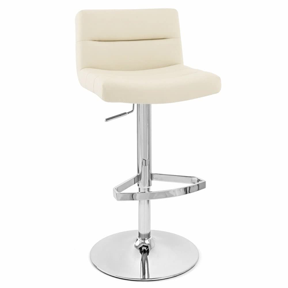 Adjustable Height Swivel Bar Stool with Lattice Design & Chrome Base - Cream - Perfect for Kitchen Islands, Breakfast Bars & Home Decor
