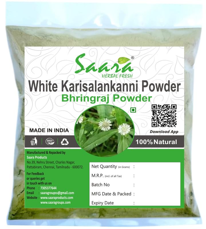 Saara HERBAL FRESH White Karisalankanni Powder (Bhringraj, Eclipta Prostrata) - 400g (4 x 100g Pack) for Hair Growth & Scalp Care | Natural Ayurvedic Remedy for Dandruff, Hair Fall & Graying | Perfect for DIY Hair Masks & Herbal Treatments