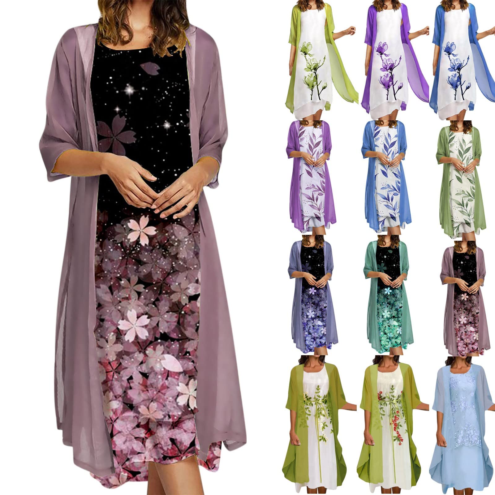 Qinnyo Plus Size Summer Dresses for Women - Elegant Wedding Guest Outfits & Casual Sundresses, 2 Piece Sets with Cardigan | Perfect for Beach Vacations, Garden Parties & Date Nights