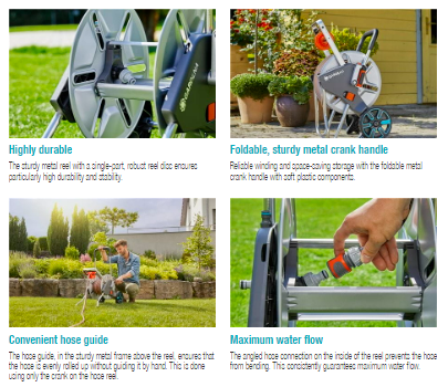 Garden Hose Reel Cart - Gardena CleverRoll L Easy Metal Hose Trolley 18550-20 for Outdoor Watering, Lawn Care & Car Washing
