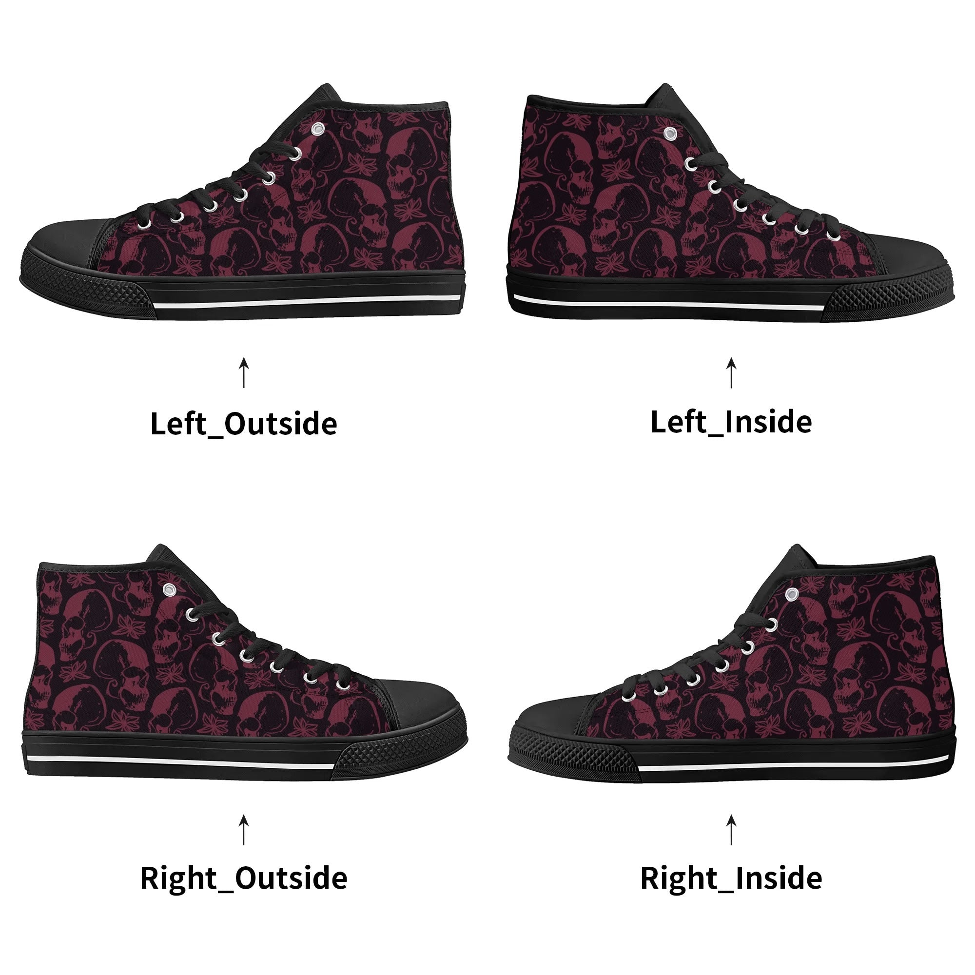 Purple Skulls and Flowers High Top Canvas Sneakers - Trendy Unisex Rubber Sole Shoes for Casual Wear, Street Fashion, and Skateboarding