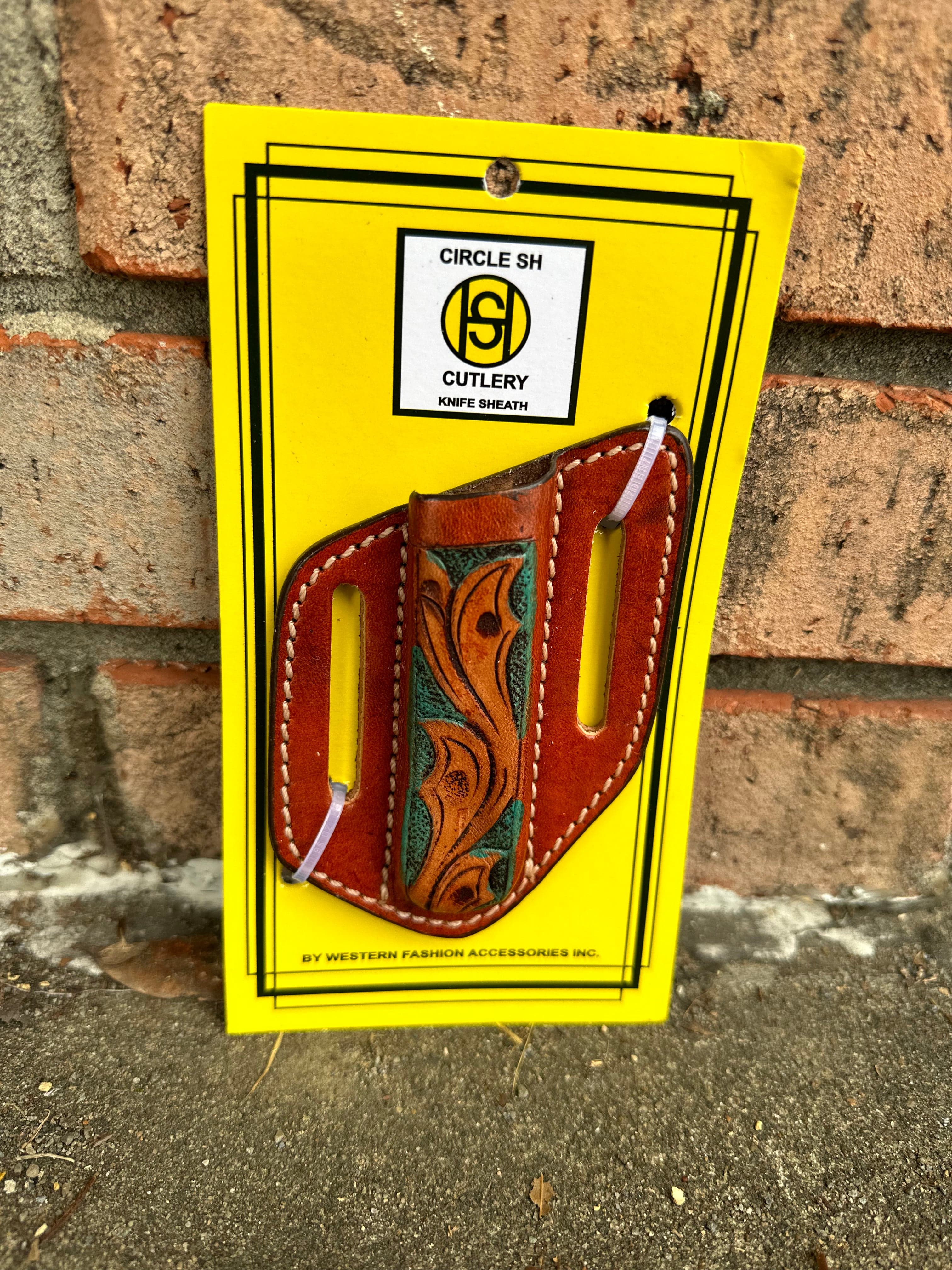 Circle SH Turquoise Floral Knife Sheath - Durable Leather Holder for Hunting, Camping & Outdoor Adventures