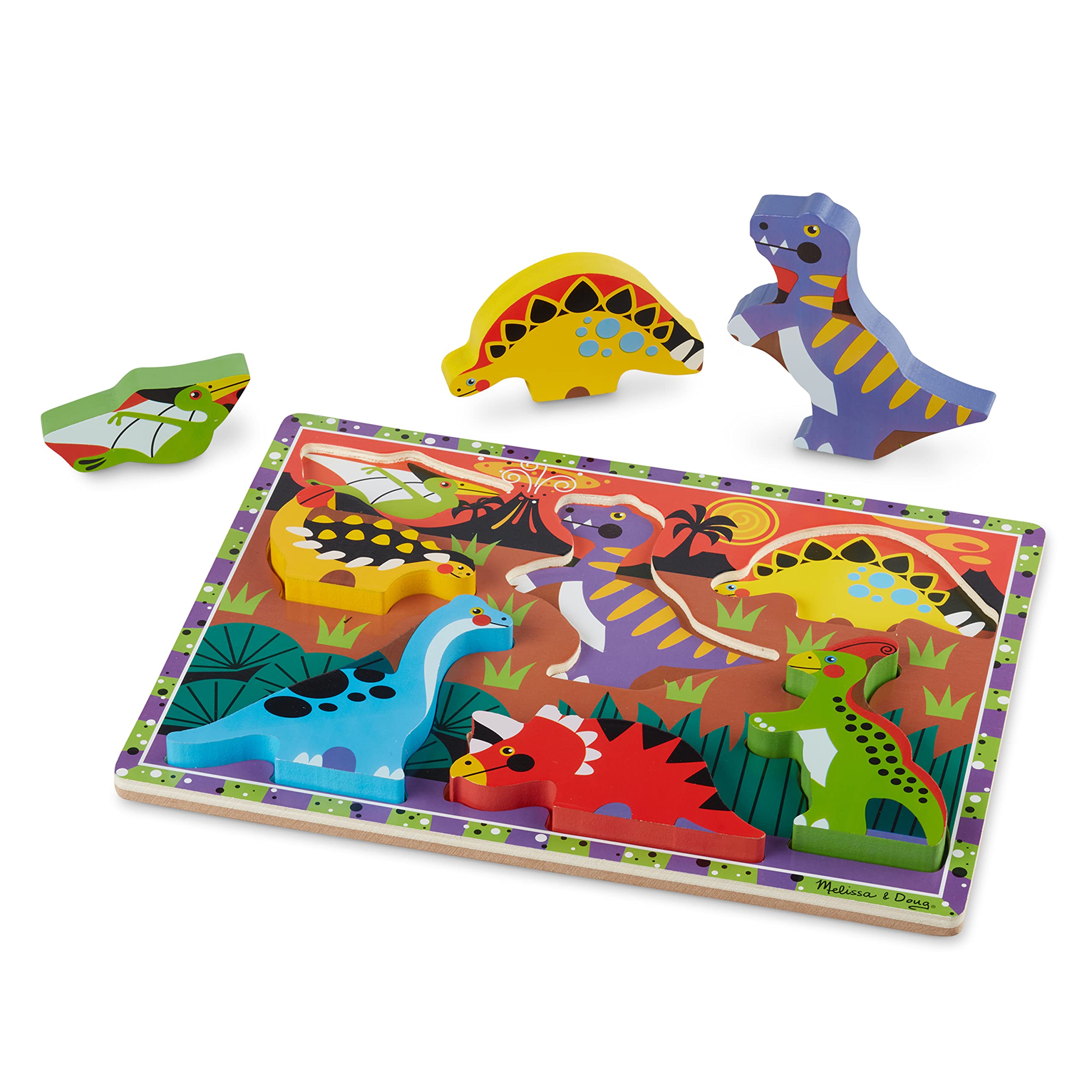 Melissa & Doug Dinosaur Wooden Chunky Puzzle - 7 Piece Toddler Learning Toy for Kids Ages 2-4 | Educational Dino Puzzle for Preschoolers, Perfect for Birthday Gifts & Early Childhood Development