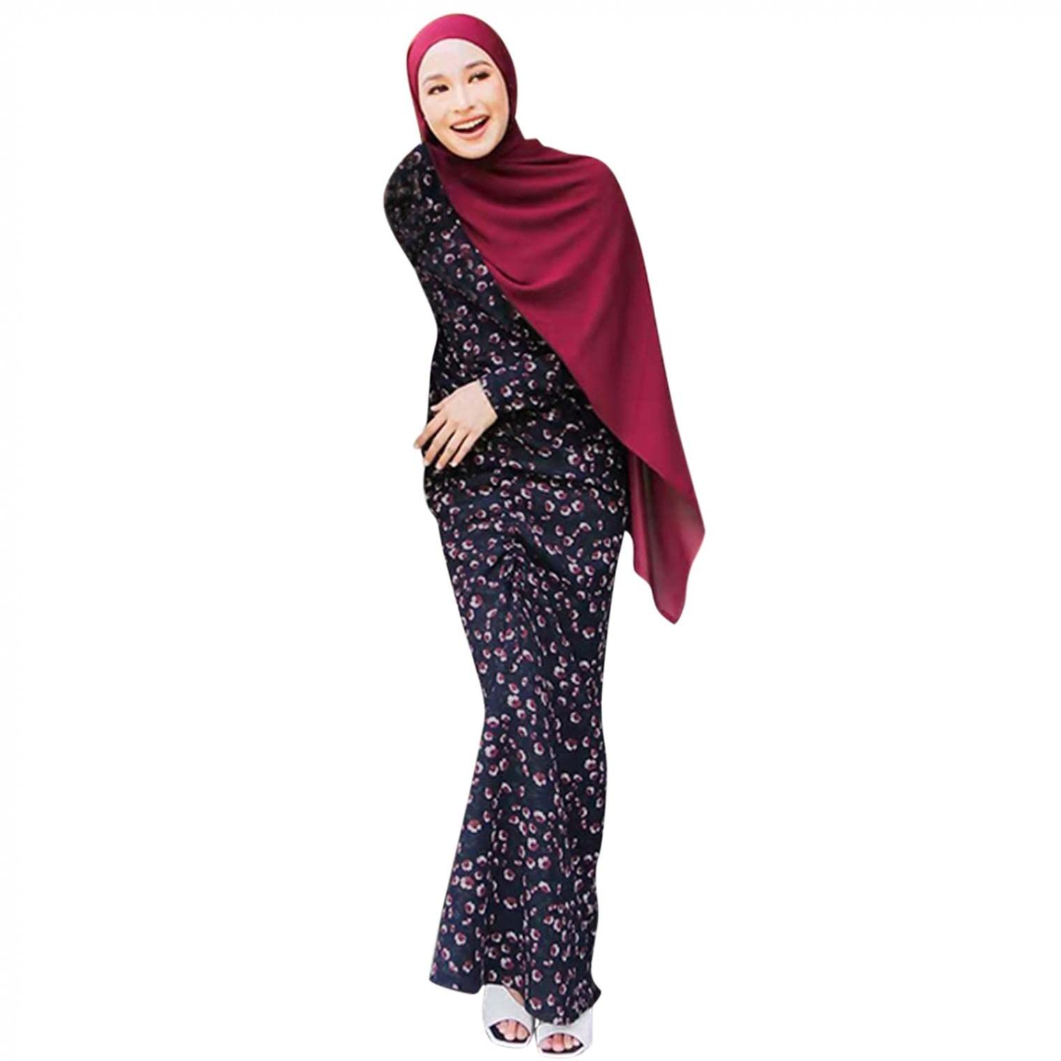 Elegant Muslim Abaya Kaftan Dress for Women - Floral Printed Dubai Style Long Maxi Gown with O-Neck | Perfect for Prayer, Eid, Ramadan & Special Occasions