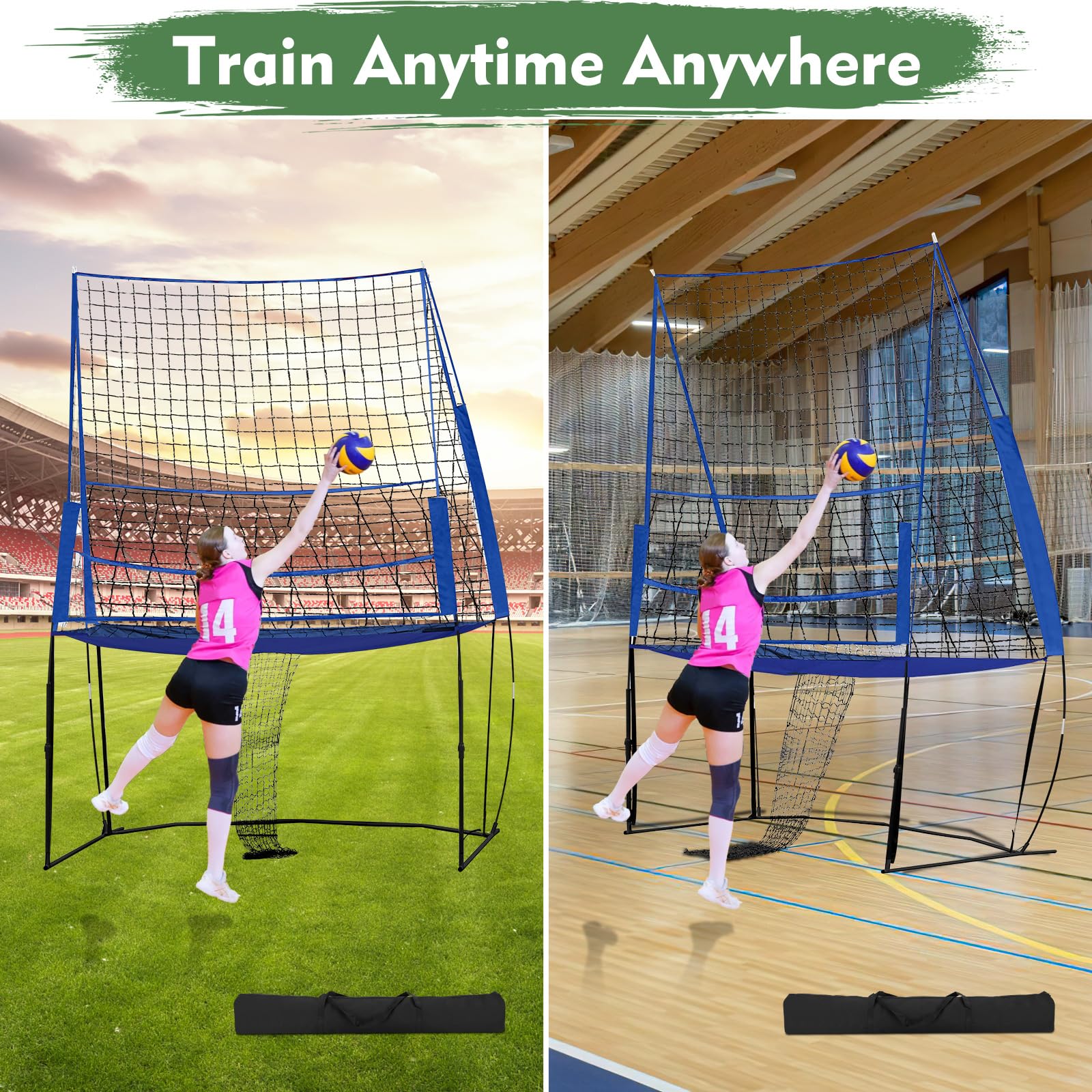 Volleyball Training Net - 11 x 8 ft Practice Net Station for Team & Solo Drills | Spike Trainer for Indoor/Outdoor Use | Perfect for Backyard, Beach & Gym Volleyball Practice