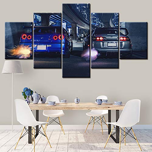 5-Piece Modern Canvas Wall Art - Skyline Supra Car Multi-Panel Framed Painting for Home & Office Decor | Stretched Landscape Artwork | Perfect for Living Room, Bedroom & Man Cave Decor